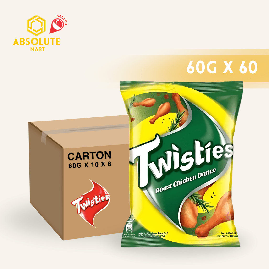 [CARTON] TWISTIES Roasted Chicken Dance 60G X 10 X 6 (PACKETS) - ABSOLUTE MART[CARTON] TWISTIES Roasted Chicken Dance 60G X 10 X 6 (PACKETS)Corn Chips