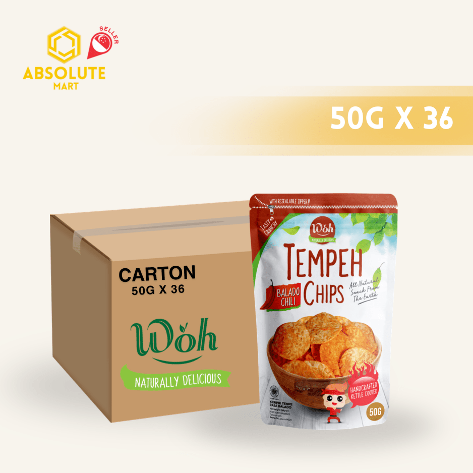 [CARTON] WOH Tempeh Chips Spicy Chilli 50G X 36 (PACKET) - ABSOLUTE MART[CARTON] WOH Tempeh Chips Spicy Chilli 50G X 36 (PACKET)Puffed Snacks