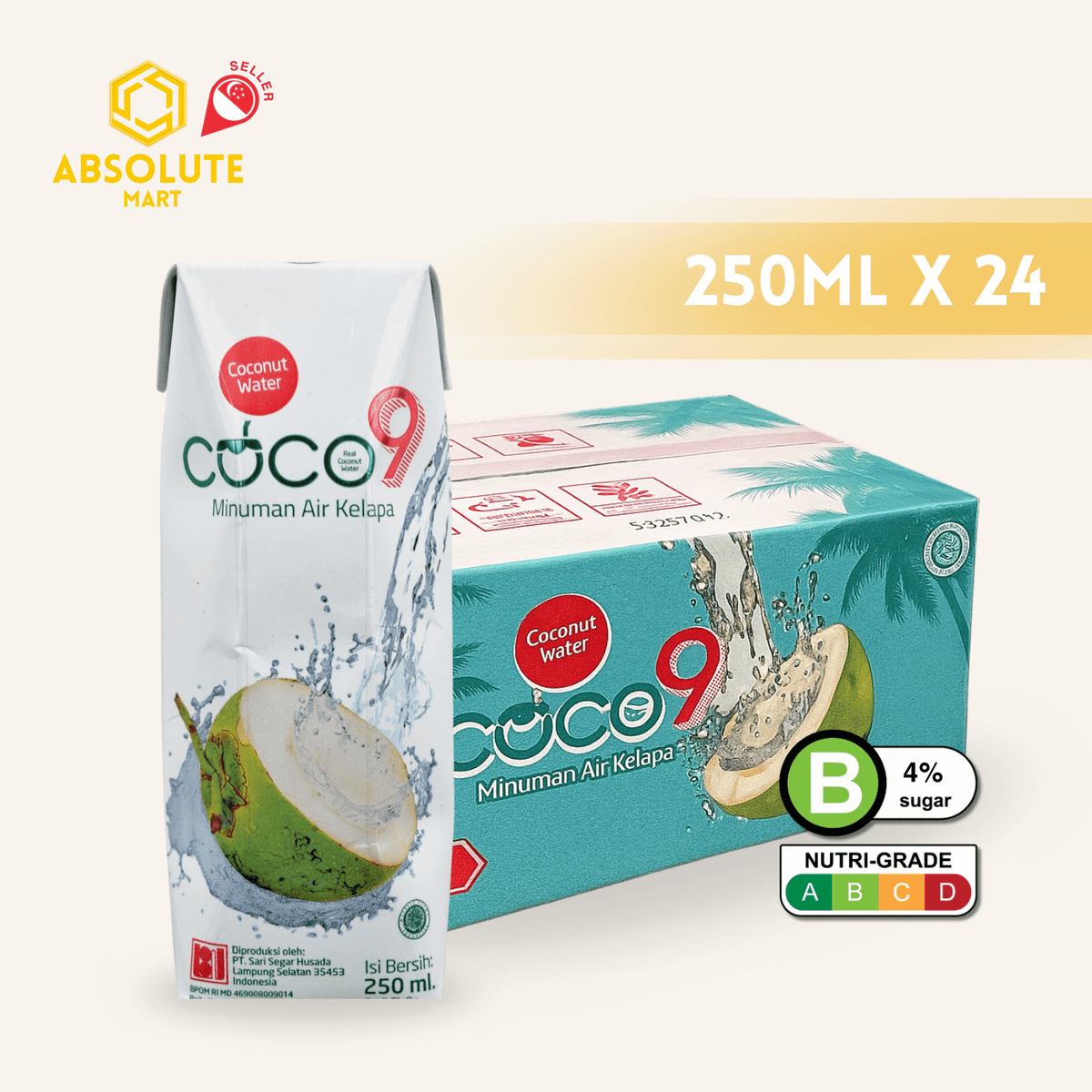COCO9 100% Coconut Water 250ML X 24 (TETRA) - ABSOLUTE MARTCOCO9 100% Coconut Water 250ML X 24 (TETRA)Coconut Water