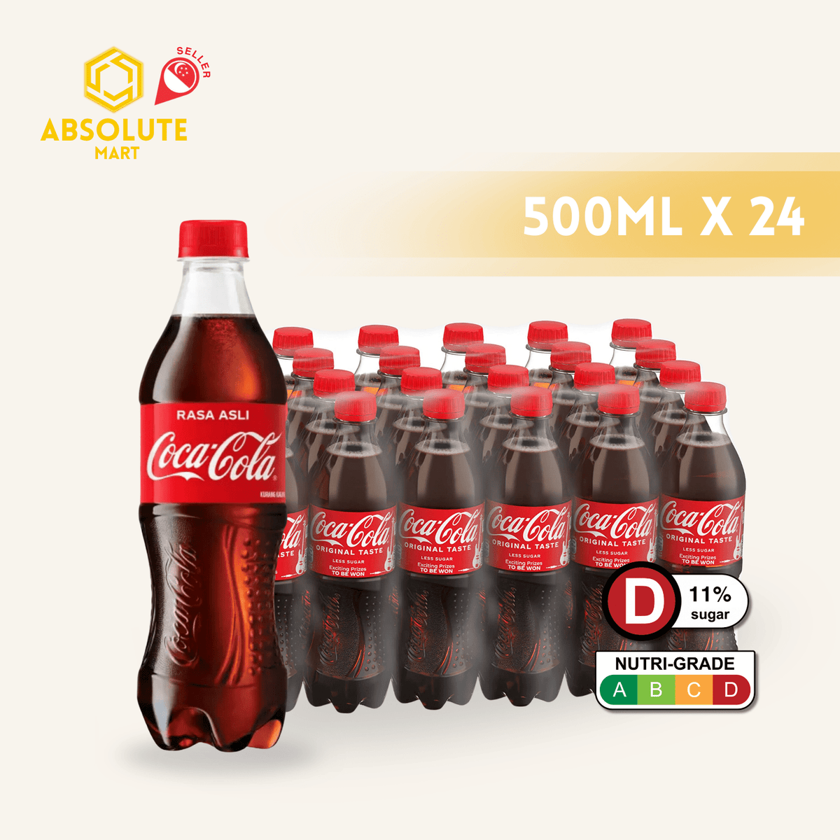 COKE Original Taste 500ML X 24 (BOTTLE) - ABSOLUTE MARTCOKE Original Taste 500ML X 24 (BOTTLE)Cola & Classic Sodas