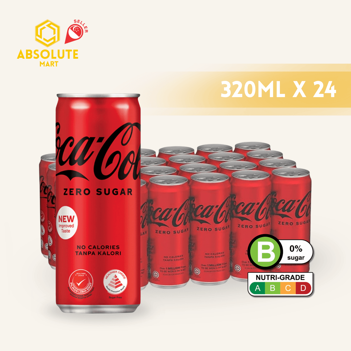 COKE Zero No Sugar 320ML X 24 (CAN) - ABSOLUTE MARTCOKE Zero No Sugar 320ML X 24 (CAN)Cola & Classic Sodas