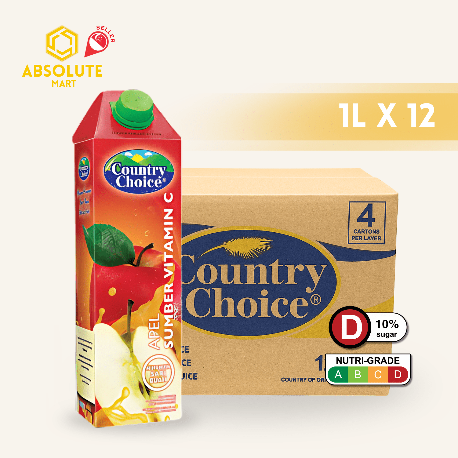 COUNTRY CHOICE Fruit Juice Drink Apple 1L x 12 (TETRA) - ABSOLUTE MARTCOUNTRY CHOICE Fruit Juice Drink Apple 1L x 12 (TETRA)Fruit Drinks
