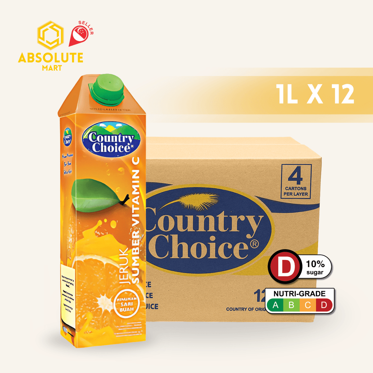 COUNTRY CHOICE Fruit Juice Drink Orange 1L x 12 (TETRA - ABSOLUTE MARTCOUNTRY CHOICE Fruit Juice Drink Orange 1L x 12 (TETRAFruit Drinks