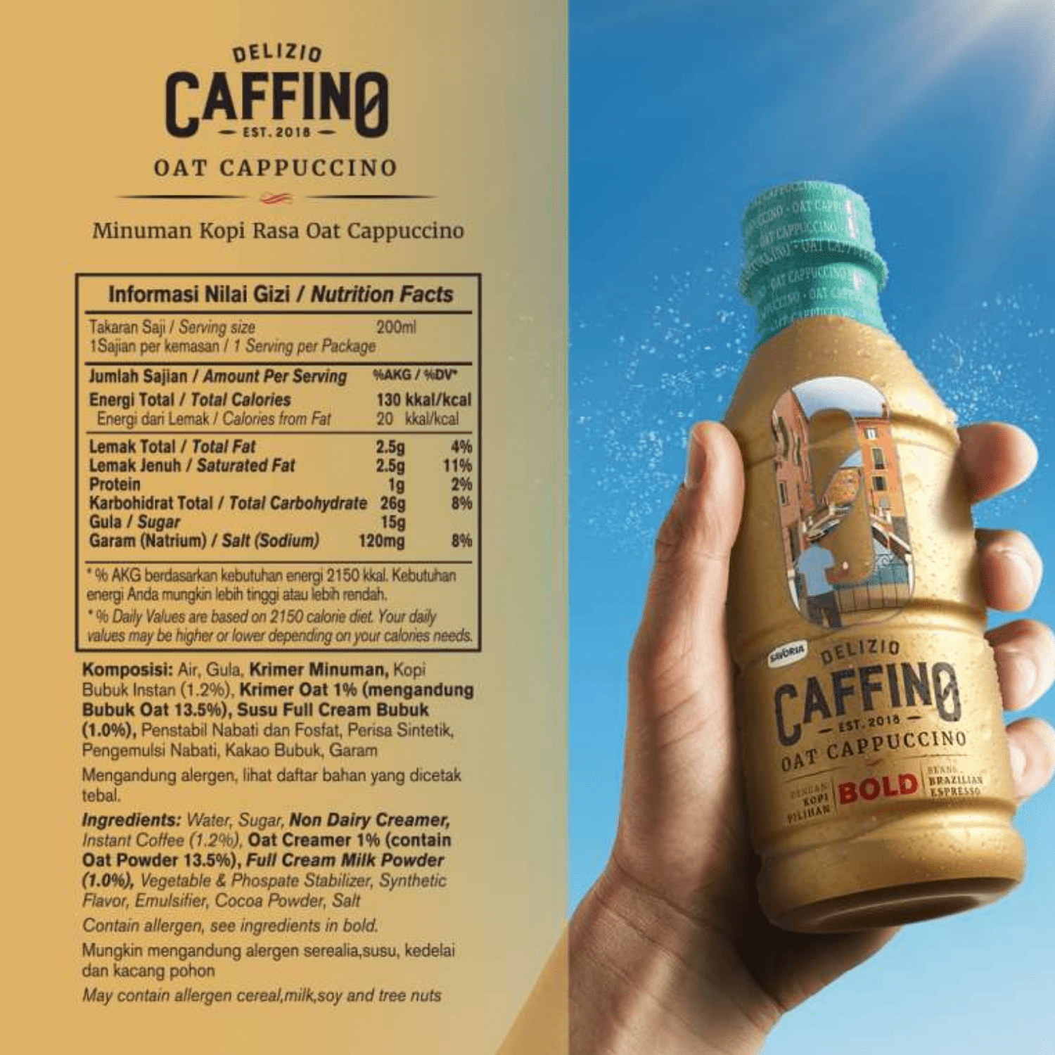 DELIZIO CAFFINO OAT CAPPUCINO 200ML X 12 (BOTTLE) - ABSOLUTE MARTDELIZIO CAFFINO OAT CAPPUCINO 200ML X 12 (BOTTLE)Ready To Drink Coffee