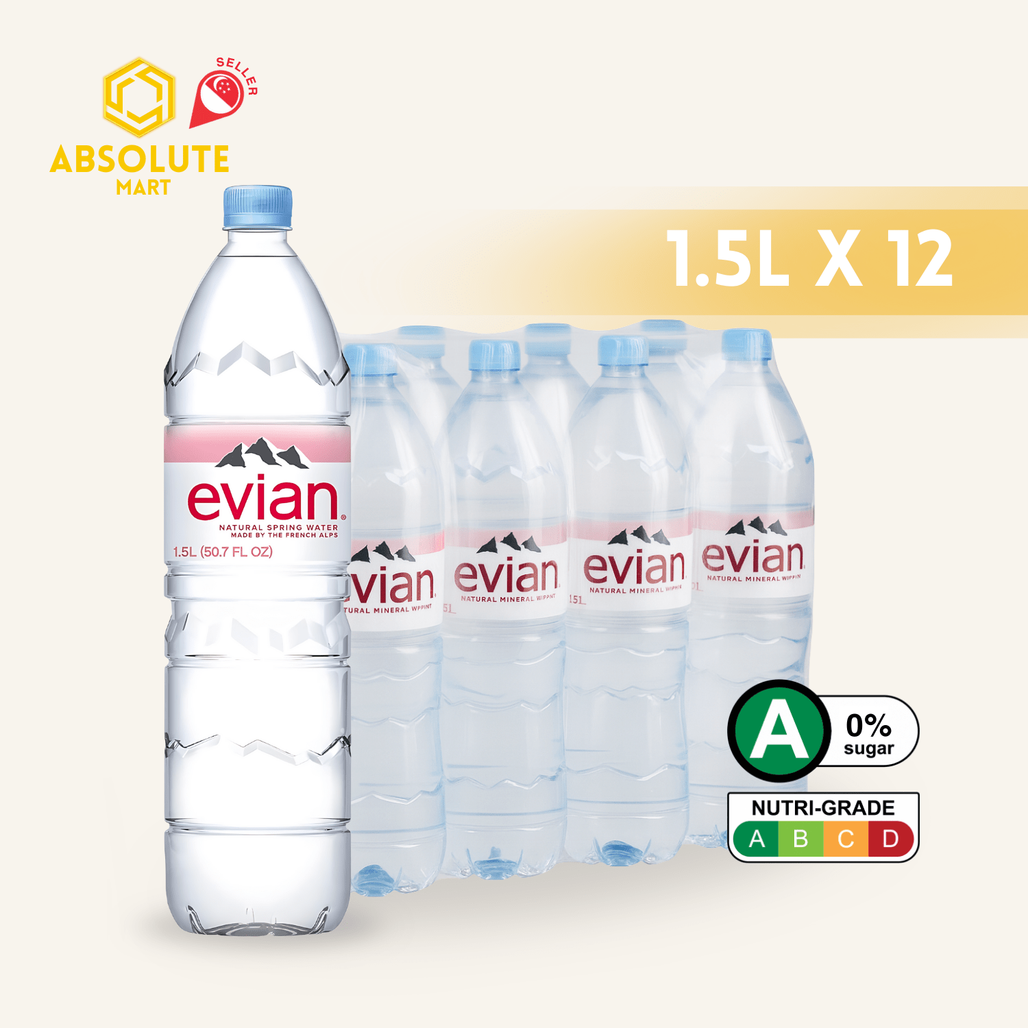 EVIAN Mineral Water 1.5L X 12 (BOTTLE) - ABSOLUTE MARTEVIAN Mineral Water 1.5L X 12 (BOTTLE)Still Water