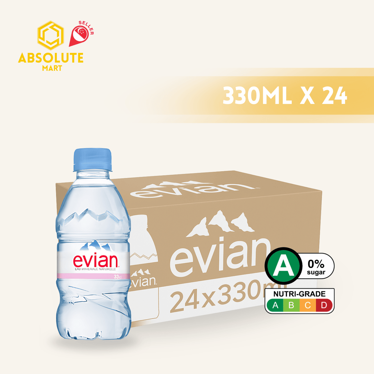 EVIAN Mineral Water 330ML X 24 (BOTTLE) - ABSOLUTE MARTEVIAN Mineral Water 330ML X 24 (BOTTLE)Still Water