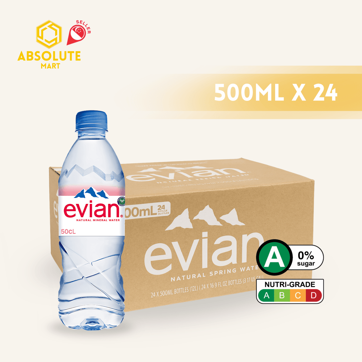 EVIAN Mineral Water 500ML X 24 (BOTTLES) - ABSOLUTE MARTEVIAN Mineral Water 500ML X 24 (BOTTLES)Still Water