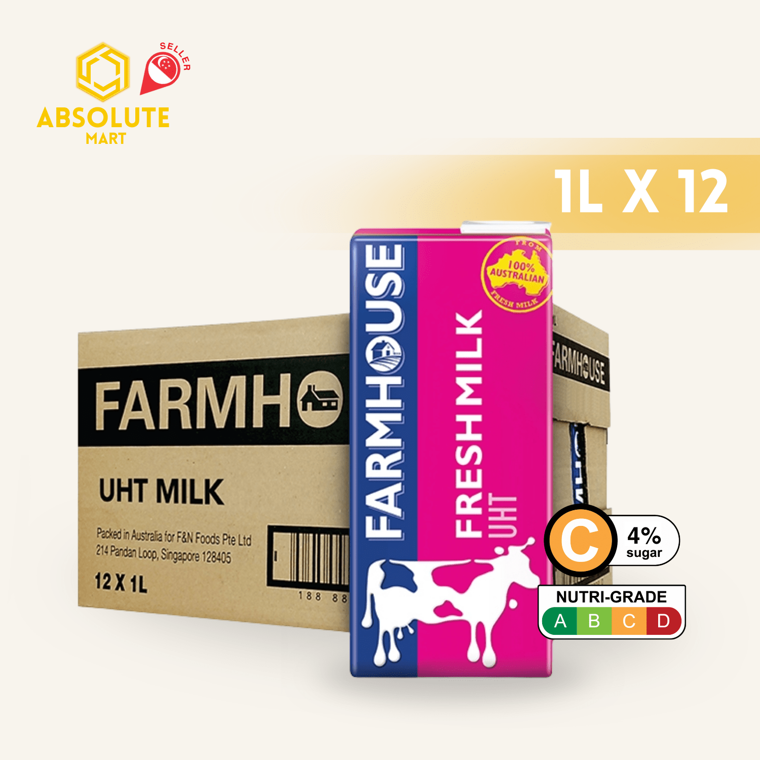FARMHOUSE UHT Full Cream Milk 1L X 12 (TETRA) - ABSOLUTE MARTFARMHOUSE UHT Full Cream Milk 1L X 12 (TETRA)Dairy Milk