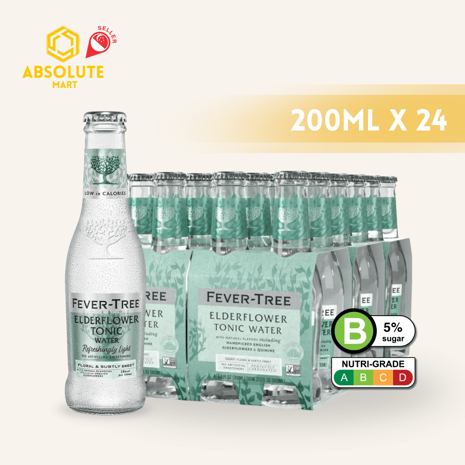 FEVER TREE Premium Light Elderflower Tonic Water 200ML X 24 (GLASS) - ABSOLUTE MARTFEVER TREE Premium Light Elderflower Tonic Water 200ML X 24 (GLASS)Tonic & Mixers