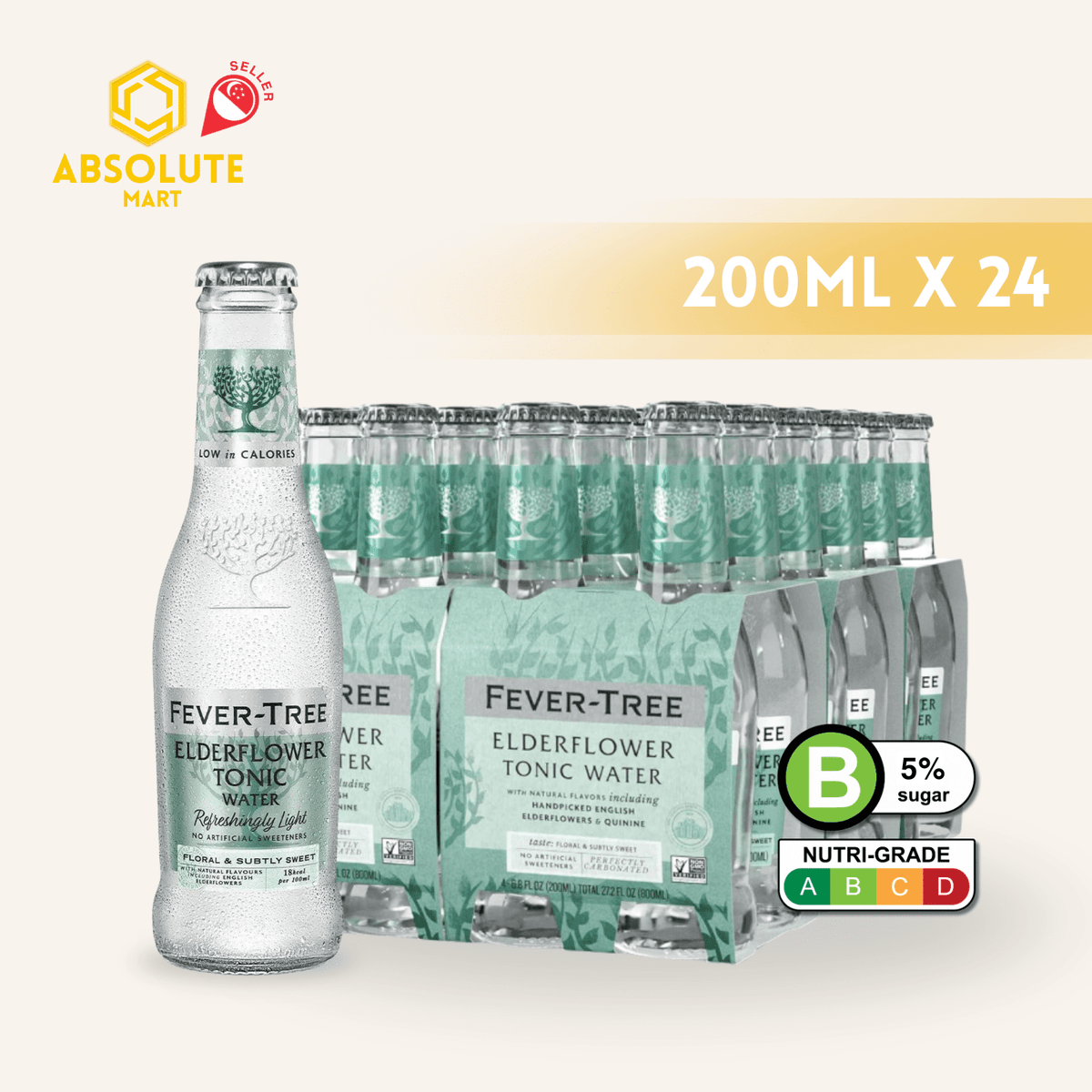 FEVER TREE Premium Light Elderflower Tonic Water 200ML X 24 (GLASS) - ABSOLUTE MARTFEVER TREE Premium Light Elderflower Tonic Water 200ML X 24 (GLASS)Tonic & Mixers