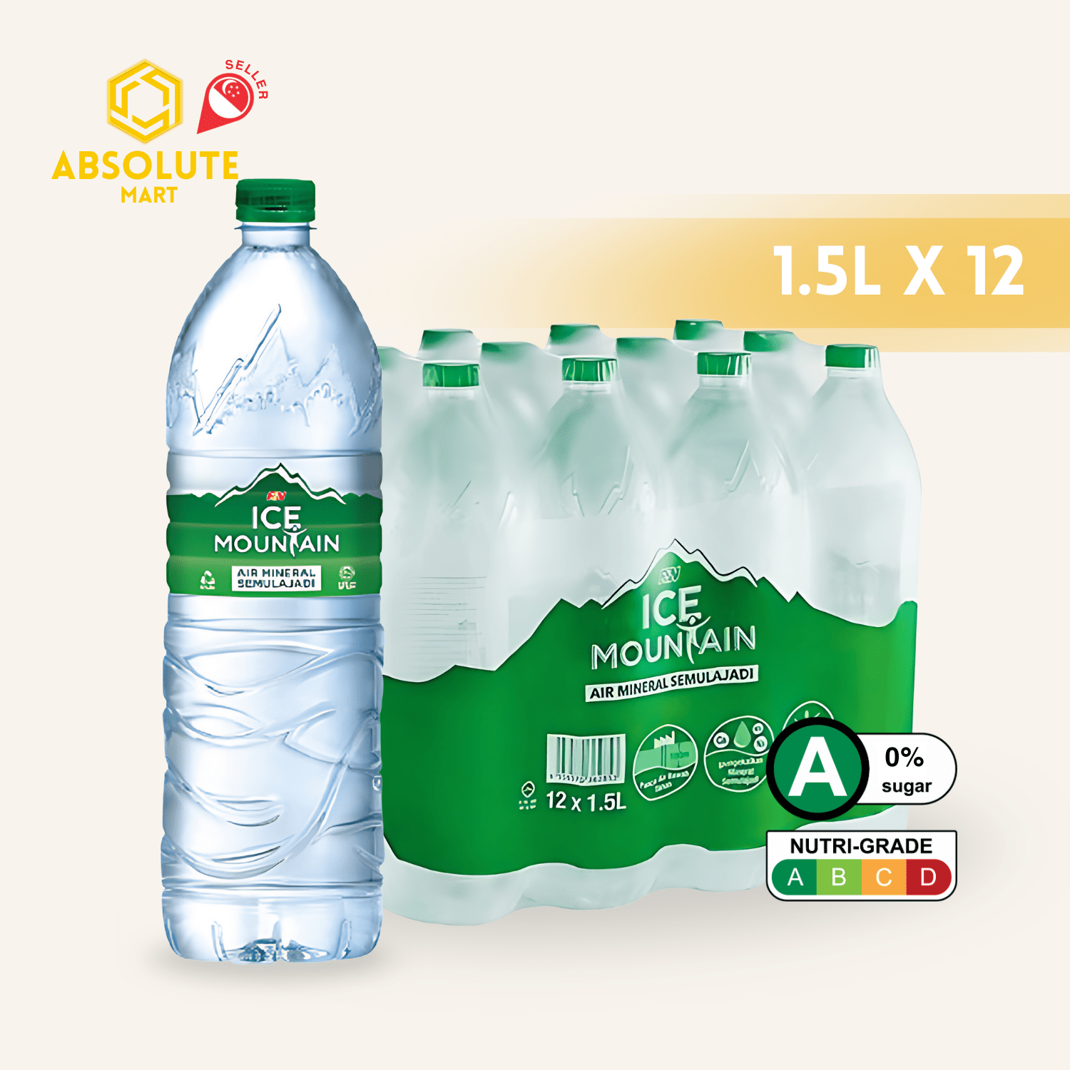F&N Ice Mountain [GREEN] Mineral Water 1.5L X 12 (BOTTLE) - ABSOLUTE MARTF&N Ice Mountain [GREEN] Mineral Water 1.5L X 12 (BOTTLE)Still Water