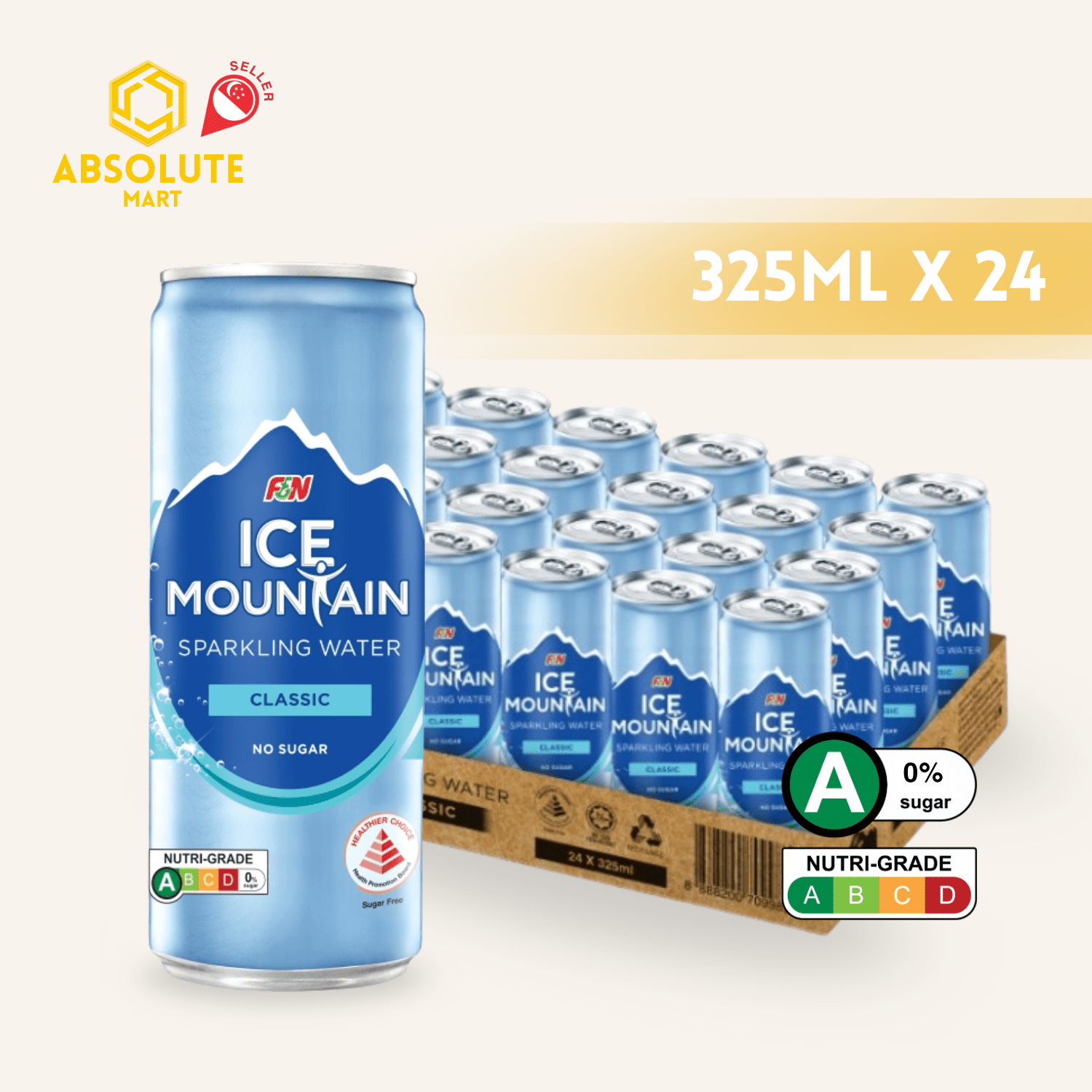 F&N Ice Mountain Sparkling Water Classic 325ML X 24 (CAN) - ABSOLUTE MARTF&N Ice Mountain Sparkling Water Classic 325ML X 24 (CAN)Sparkling Water