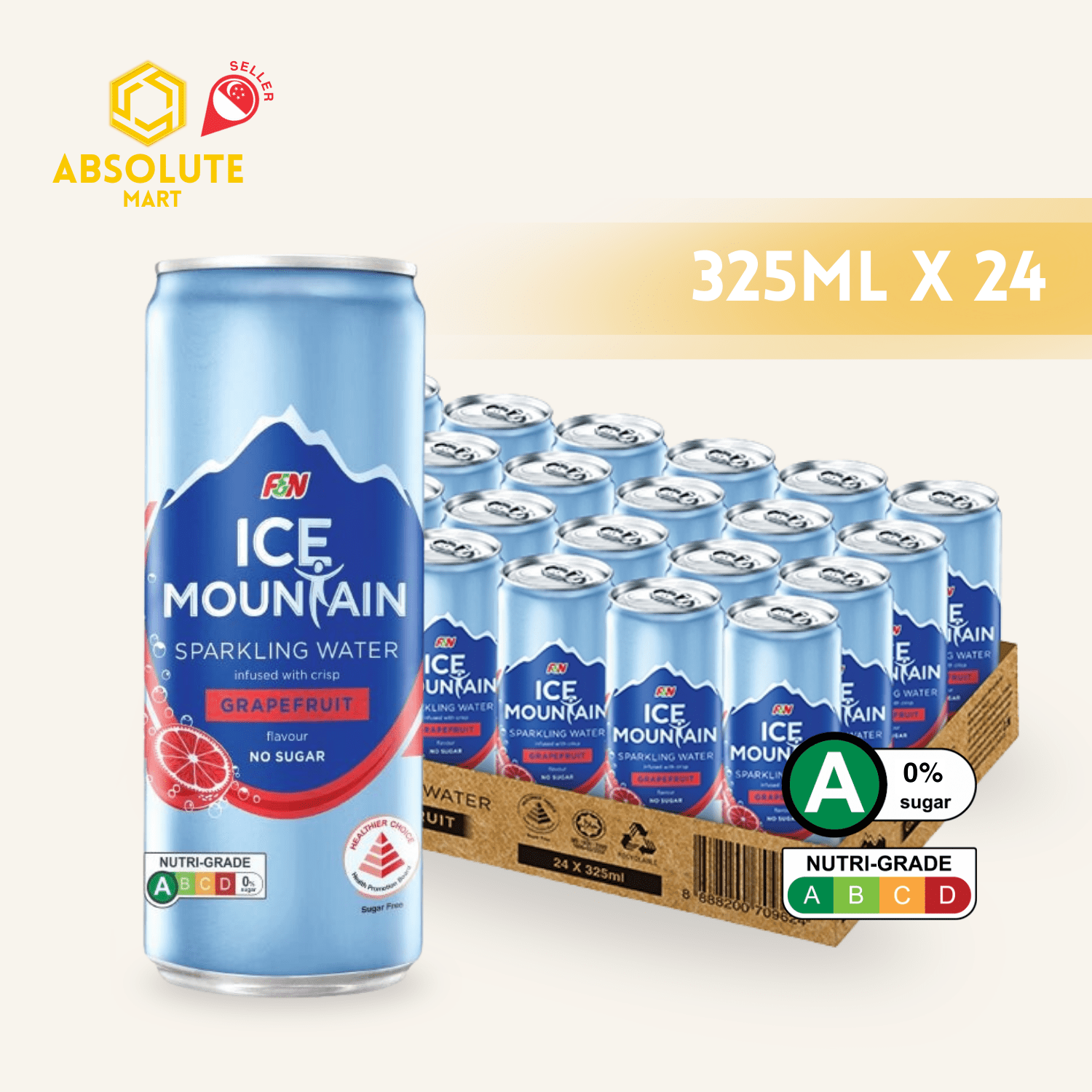 F&N Ice Mountain Sparkling Water Pink Grapefruit 325ML X 24 (CAN) - ABSOLUTE MARTF&N Ice Mountain Sparkling Water Pink Grapefruit 325ML X 24 (CAN)Sparkling Water