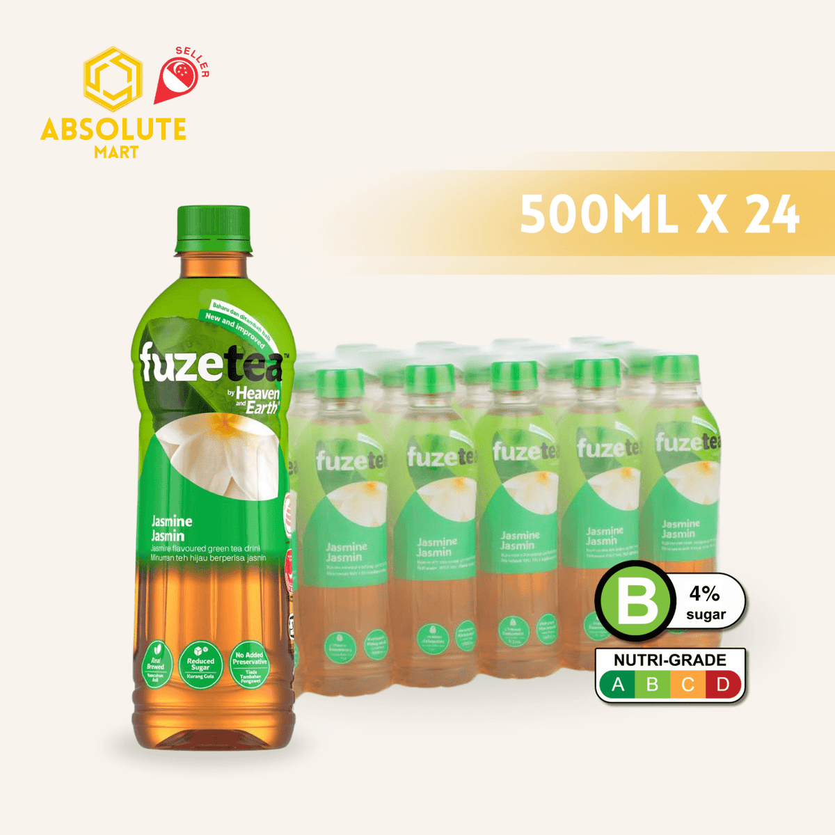 H&E Fuze Green Tea 500ML X 24 (BOTTLES) - ABSOLUTE MARTH&E Fuze Green Tea 500ML X 24 (BOTTLES)Flavoured & Milk Tea