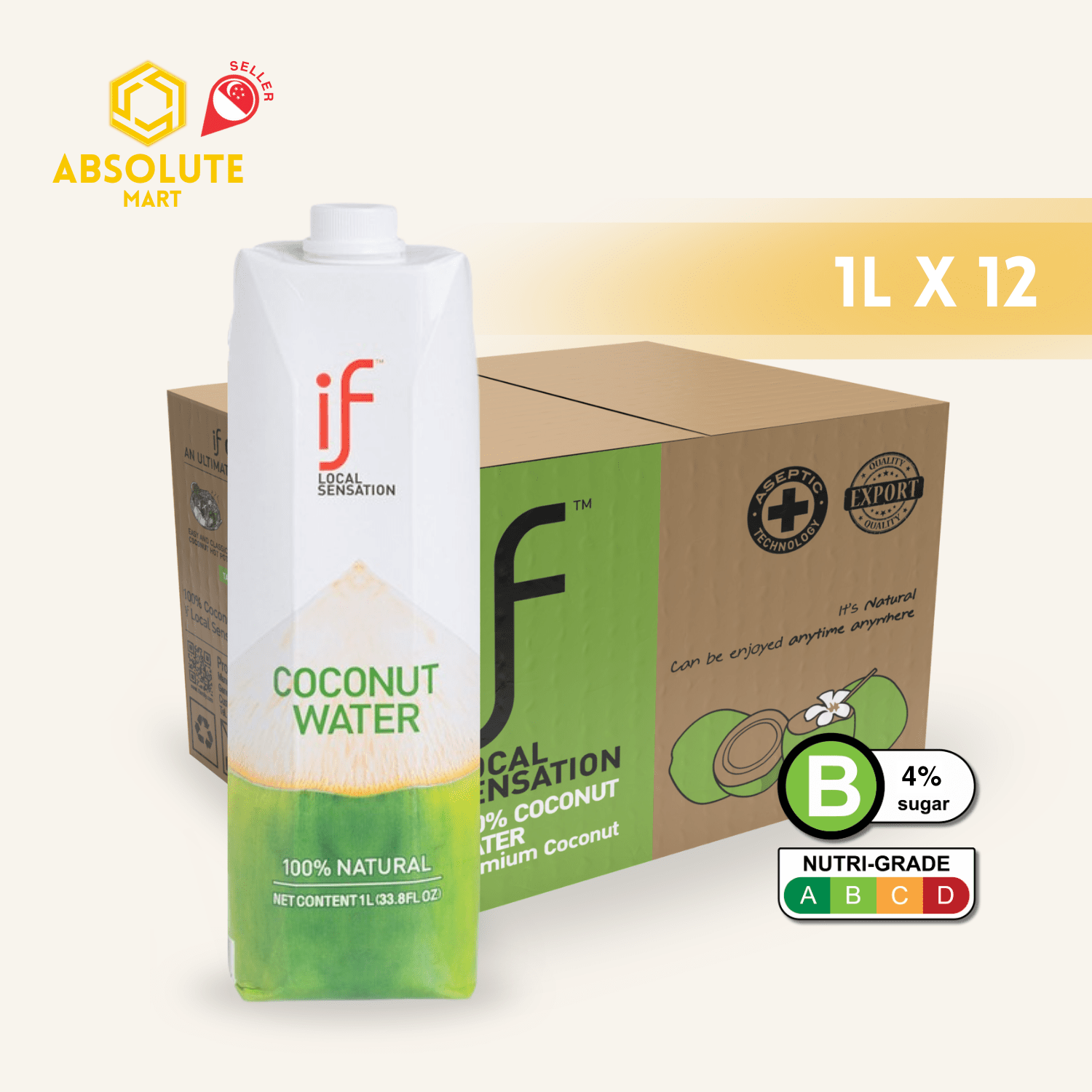 IF Coconut Water 1L X 12 (TETRA) - ABSOLUTE MARTIF Coconut Water 1L X 12 (TETRA)Coconut Water