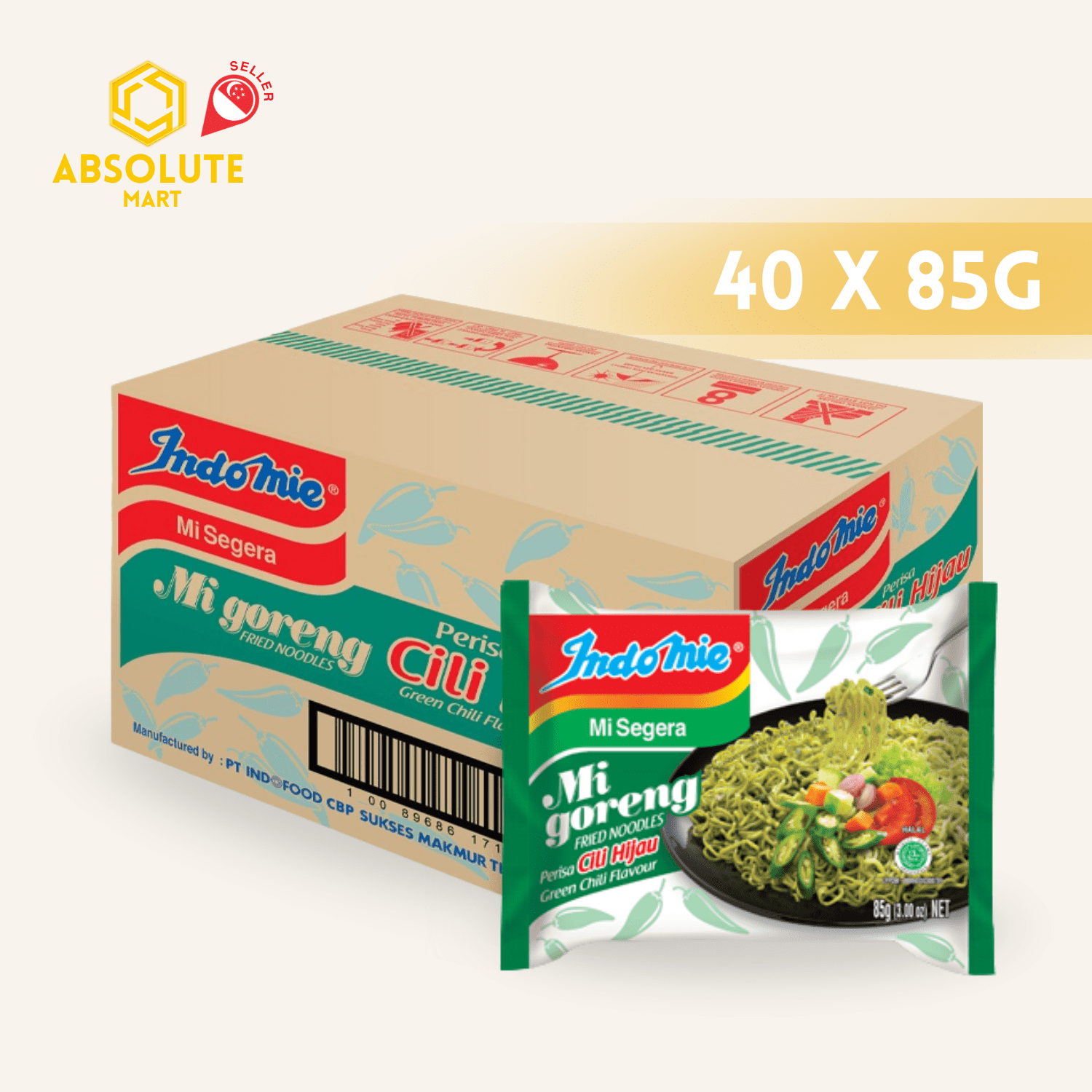 INDOMIE Mee Goreng Green Chilli 40 PACK X 85G (PACKETS) - ABSOLUTE MARTINDOMIE Mee Goreng Green Chilli 40 PACK X 85G (PACKETS)Instant Noodles