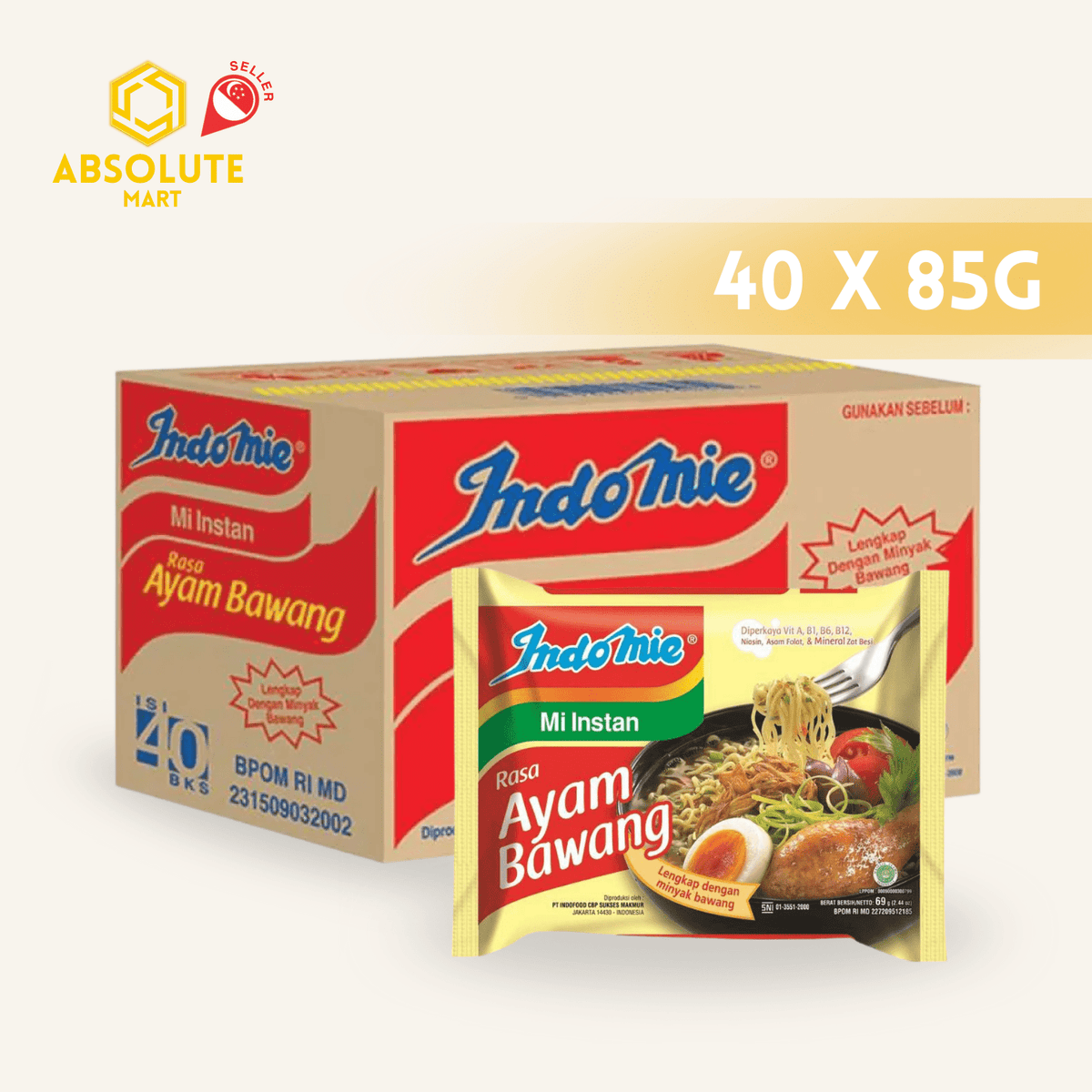 INDOMIE Mee Onion Chicken Flavour 40 PACK X 69G (PACKETS) - ABSOLUTE MARTINDOMIE Mee Onion Chicken Flavour 40 PACK X 69G (PACKETS)Instant Noodles