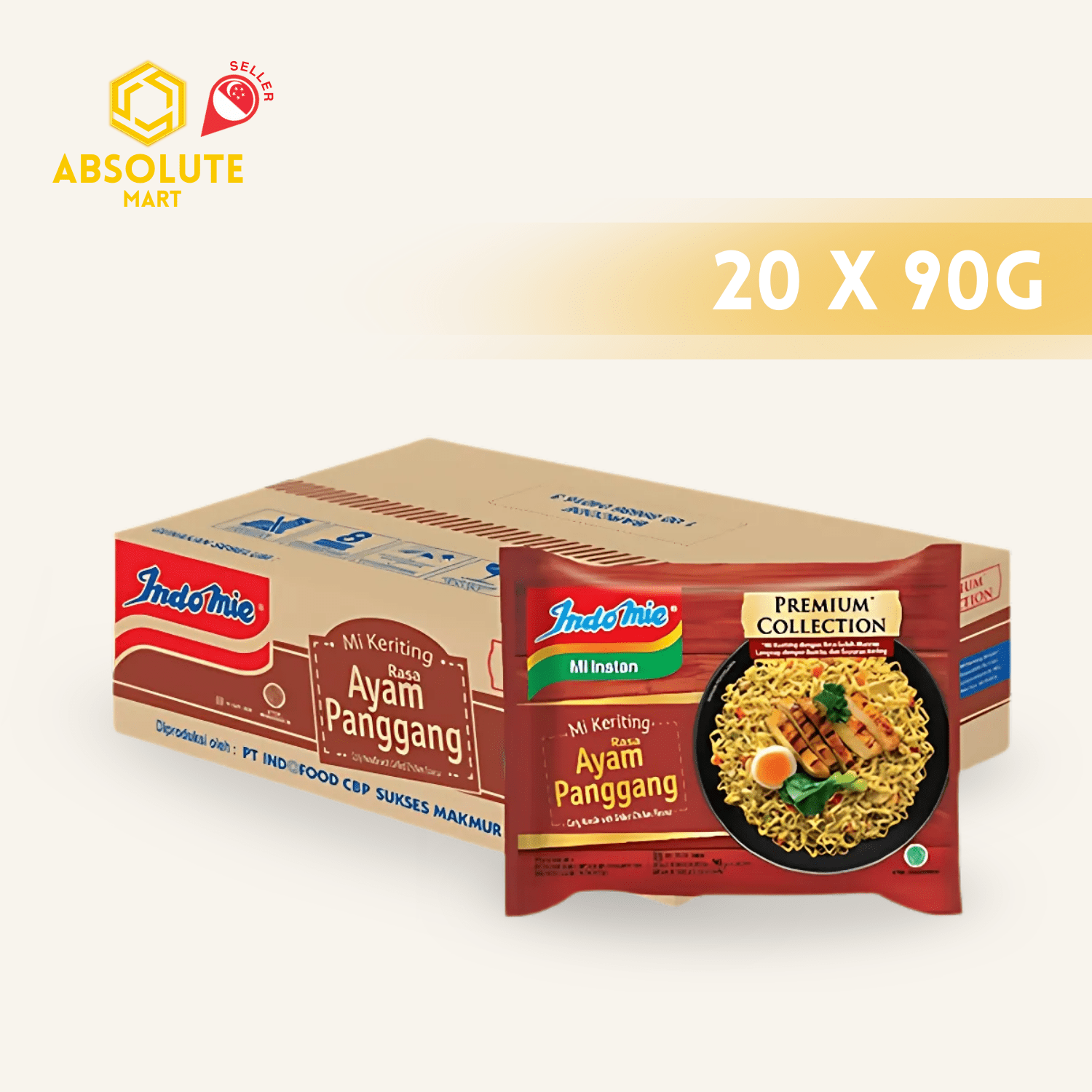 INDOMIE Premium Ayam Panggang 20 Pack X 90G (PACKETS) - ABSOLUTE MARTINDOMIE Premium Ayam Panggang 20 Pack X 90G (PACKETS)Instant Noodles