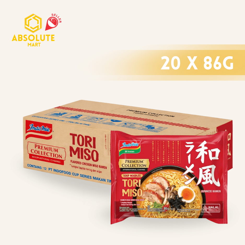 INDOMIE PREMIUM Ramen Tori Miso 86G X 20 (PACKETS) - ABSOLUTE MARTINDOMIE PREMIUM Ramen Tori Miso 86G X 20 (PACKETS)Instant Noodles