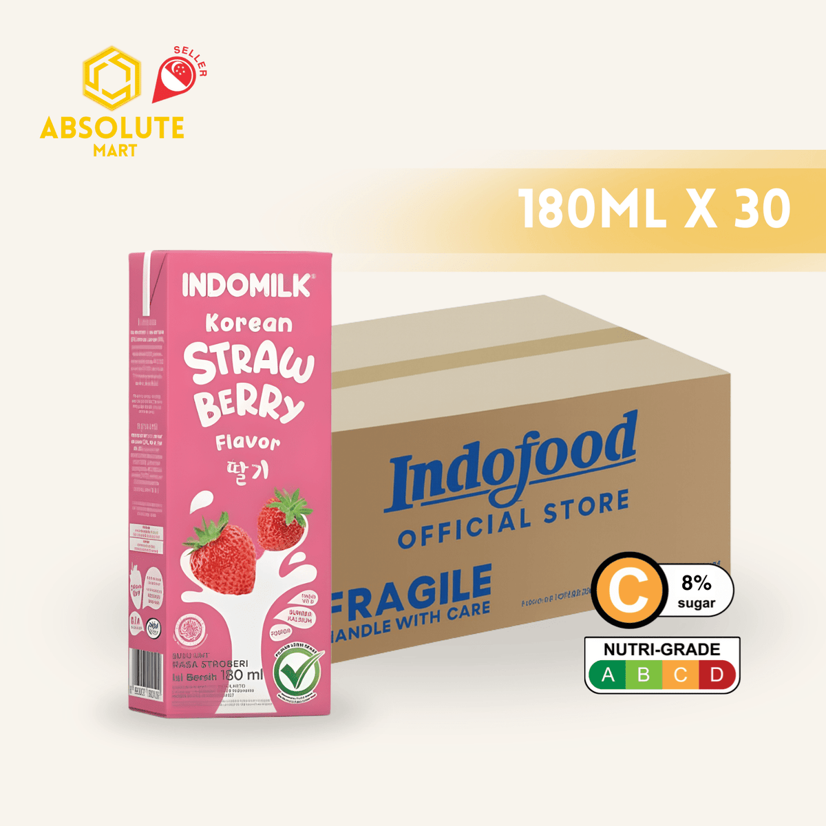 INDOMILK Korean Jeju Strawberry Milk 180ML X 30 (TETRA) - ABSOLUTE MARTINDOMILK Korean Jeju Strawberry Milk 180ML X 30 (TETRA)Dairy Milk