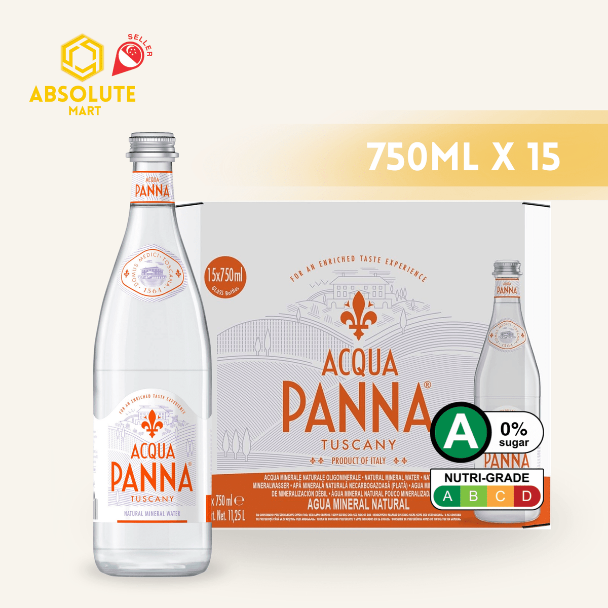[JUMBO PACK] ACQUA PANNA Still Mineral Water 750ML X 15 (GLASS) - ABSOLUTE MART[JUMBO PACK] ACQUA PANNA Still Mineral Water 750ML X 15 (GLASS)Still Water