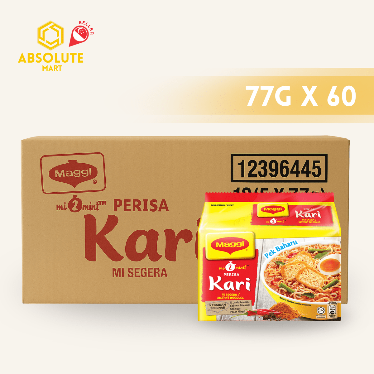 MAGGI Noodles Curry Flavour 12 X 5 X 77G (60 PACKETS) - ABSOLUTE MARTMAGGI Noodles Curry Flavour 12 X 5 X 77G (60 PACKETS)Instant Noodles