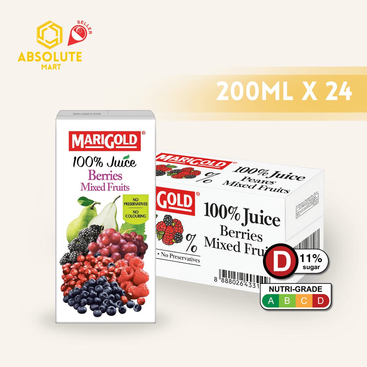 MARIGOLD 100% Berries Mixed Fruit Juice 200ML X 24 (TETRA) - ABSOLUTE MARTMARIGOLD 100% Berries Mixed Fruit Juice 200ML X 24 (TETRA)Juices
