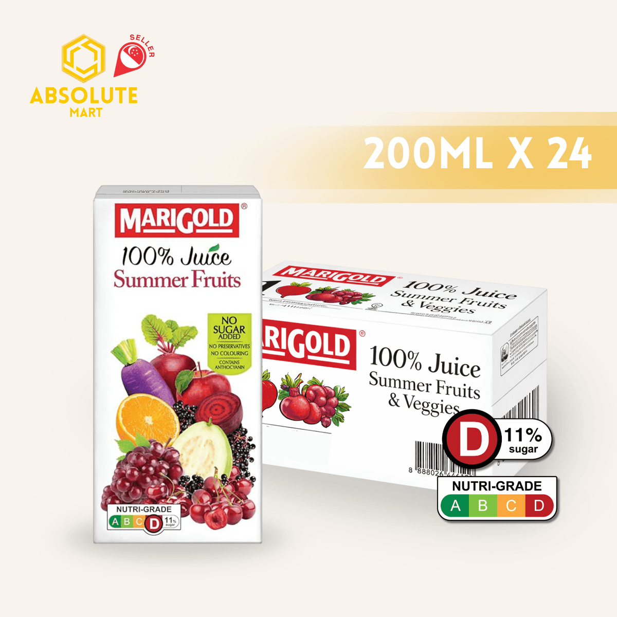 MARIGOLD 100% Summer Fruits & Veggies 200ML X 24 (TETRA) - ABSOLUTE MARTMARIGOLD 100% Summer Fruits & Veggies 200ML X 24 (TETRA)Juices