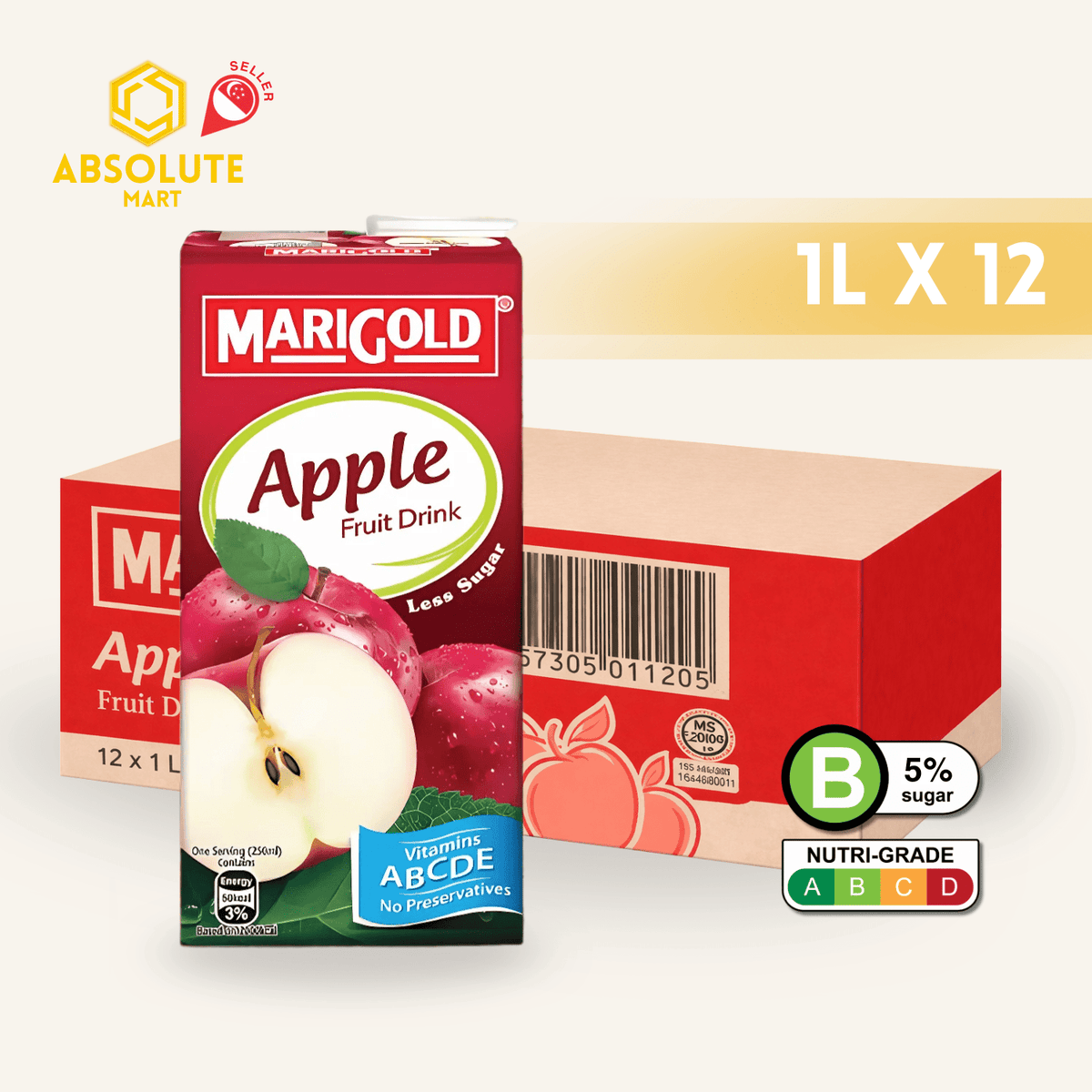 MARIGOLD Fruit Drink Apple Less Sugar 1L X 12 (TETRA) - ABSOLUTE MARTMARIGOLD Fruit Drink Apple Less Sugar 1L X 12 (TETRA)Fruit Drinks