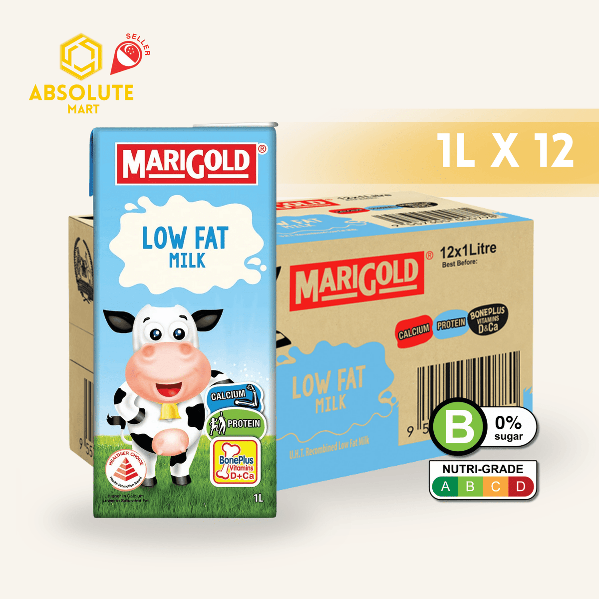 MARIGOLD UHT Low Fat Milk 1L X 12 (TETRA) - ABSOLUTE MARTMARIGOLD UHT Low Fat Milk 1L X 12 (TETRA)Dairy Milk
