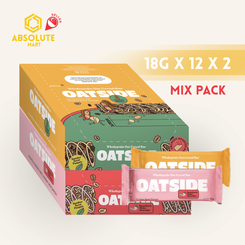 [MIX PACK] OATSIDE Chocolate + OATSIDE Strawberry Wholegrain Oat Cereal Bars 2 Pack X 12 X 18G - ABSOLUTE MART[MIX PACK] OATSIDE Chocolate + OATSIDE Strawberry Wholegrain Oat Cereal Bars 2 Pack X 12 X 18GCereal & Snacks Bars