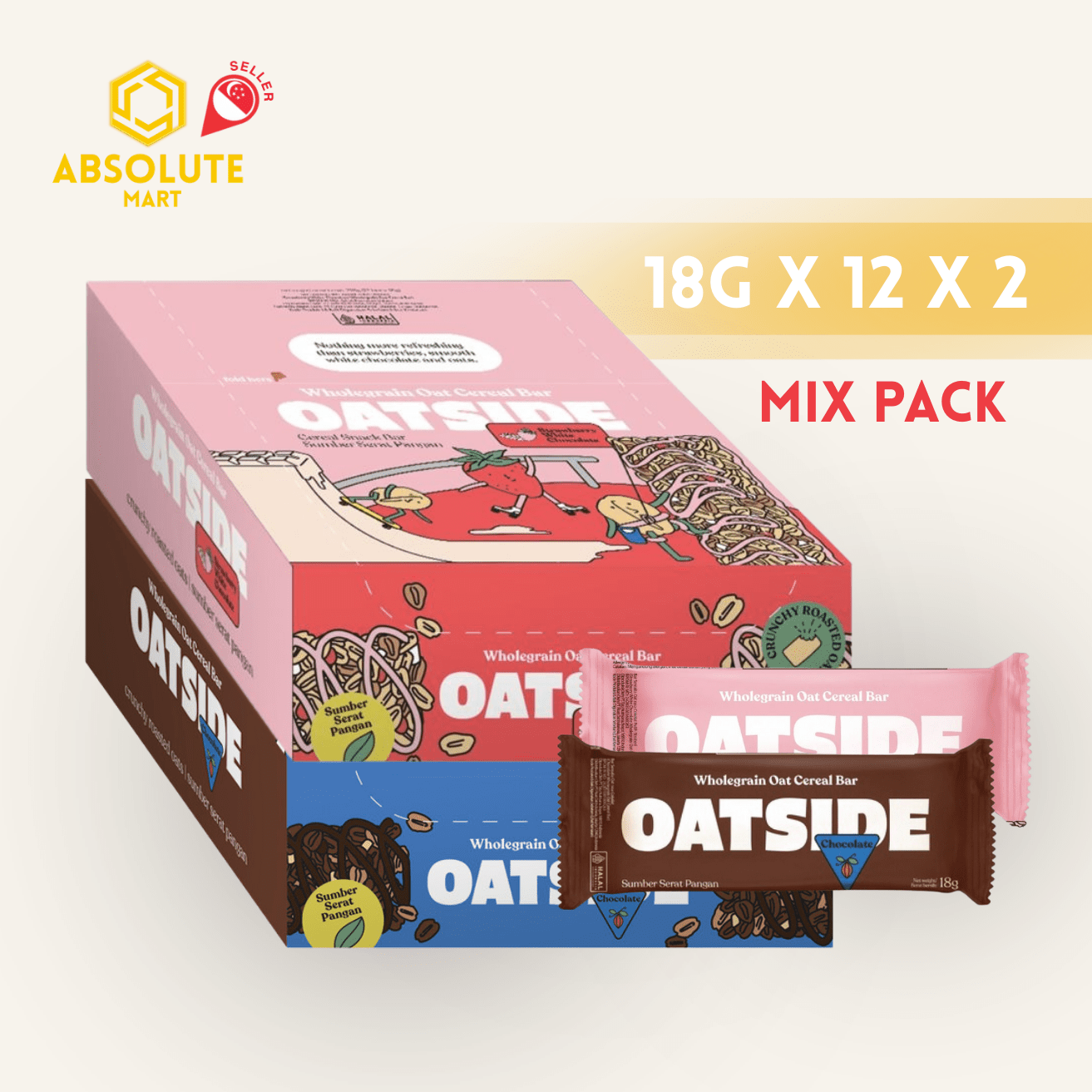 [MIX PACK] OATSIDE Peanut Butter + OATSIDE Strawberry Wholegrain Oat Cereal Bars 2 Pack X 12 X 18G - ABSOLUTE MART[MIX PACK] OATSIDE Peanut Butter + OATSIDE Strawberry Wholegrain Oat Cereal Bars 2 Pack X 12 X 18GCereal & Snacks Bars