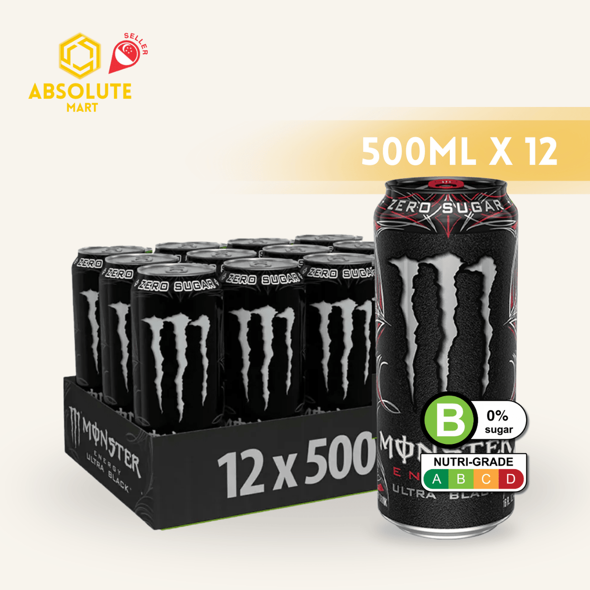 MONSTER Energy Ultra Black 500ML X 12 (CAN) - ABSOLUTE MARTMONSTER Energy Ultra Black 500ML X 12 (CAN)Energy Drinks