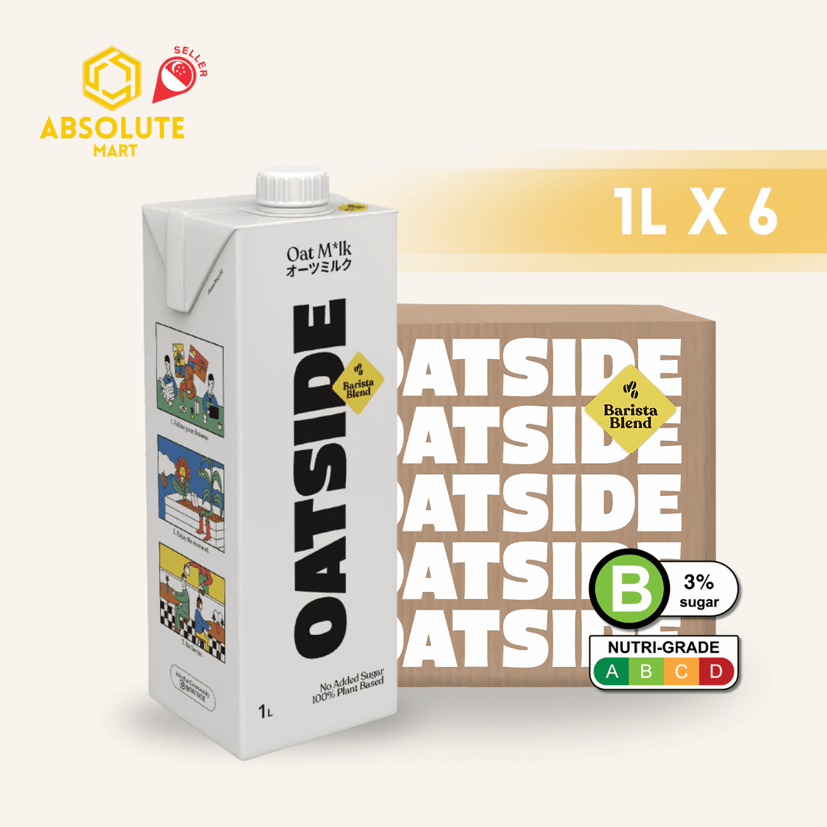 OATSIDE Barista Edition Oat Milk 1L X 6 (TETRA) - ABSOLUTE MARTOATSIDE Barista Edition Oat Milk 1L X 6 (TETRA)Oat Milk