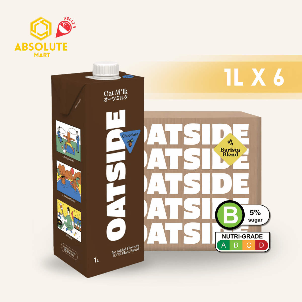 OATSIDE Chocolate Edition Oat Milk 1L X 6 (TETRA) - ABSOLUTE MARTOATSIDE Chocolate Edition Oat Milk 1L X 6 (TETRA)Chocolate Milk