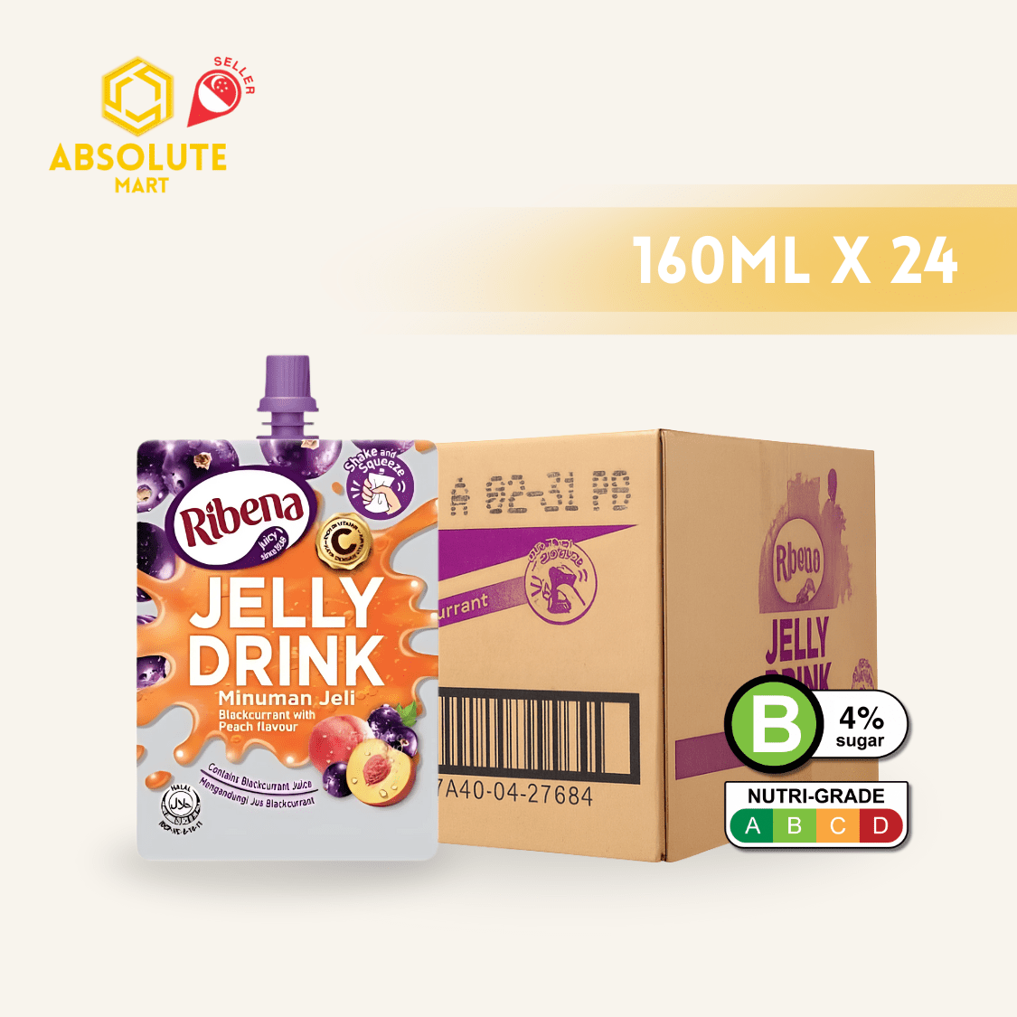 RIBENA Jelly Drink Peach 160G X 24 (CHEERPACK) - ABSOLUTE MARTRIBENA Jelly Drink Peach 160G X 24 (CHEERPACK)Fruit Drinks