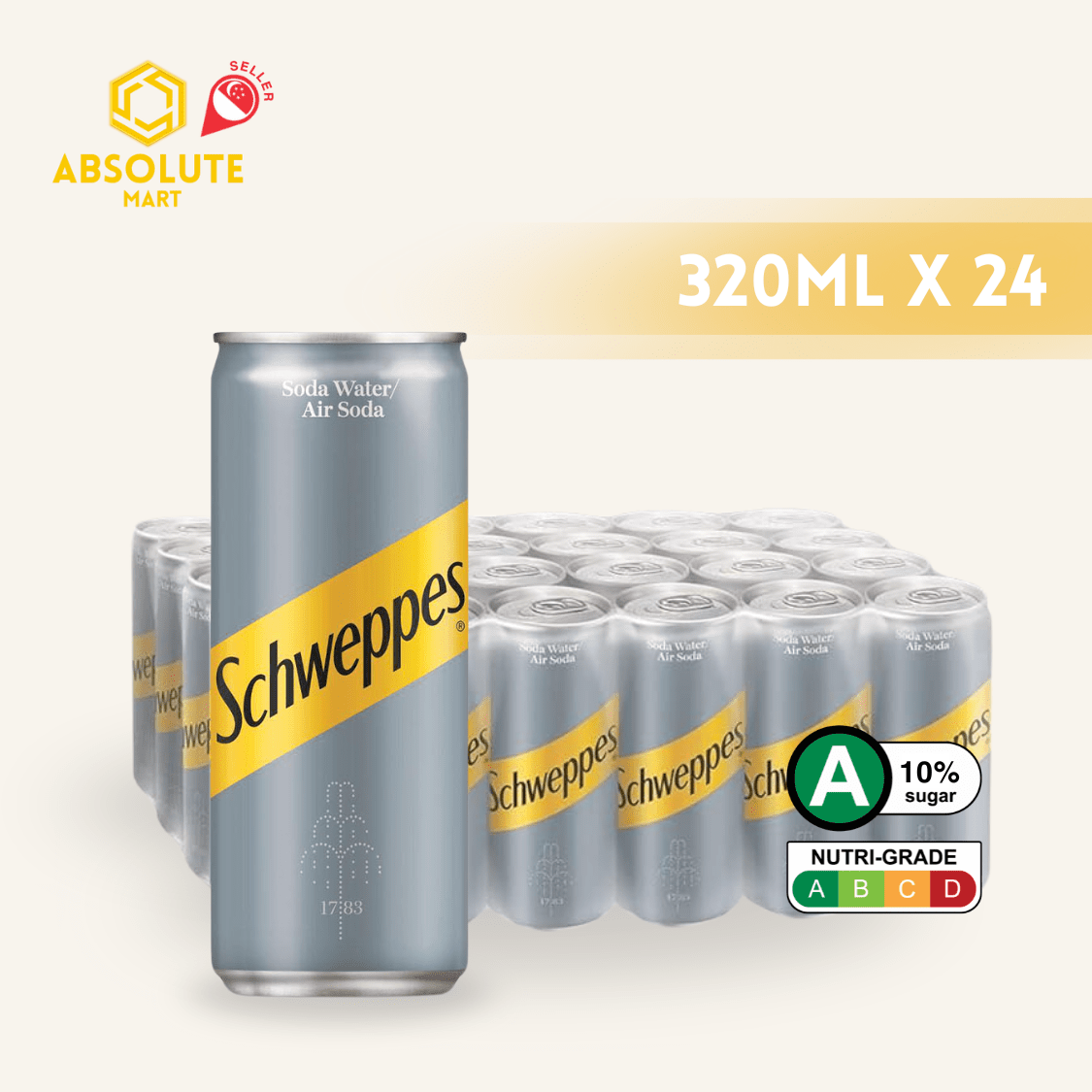 SCHWEPPES Soda Water 320ML x 24 (CAN) - ABSOLUTE MARTSCHWEPPES Soda Water 320ML x 24 (CAN)Tonic & Mixers
