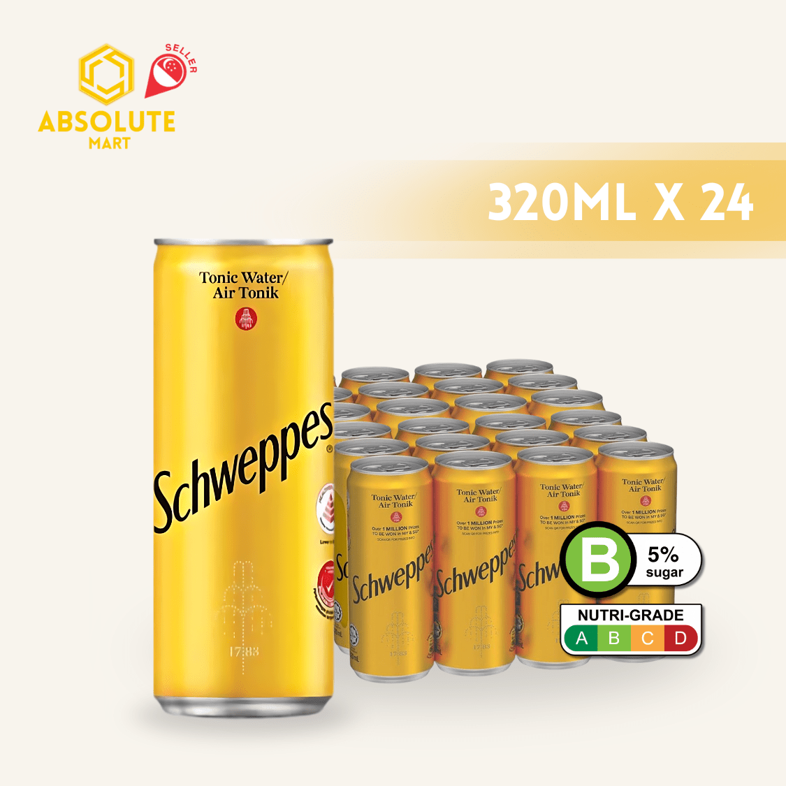 SCHWEPPES Tonic Water 320ML X 24 (CAN) - ABSOLUTE MARTSCHWEPPES Tonic Water 320ML X 24 (CAN)Tonic & Mixers