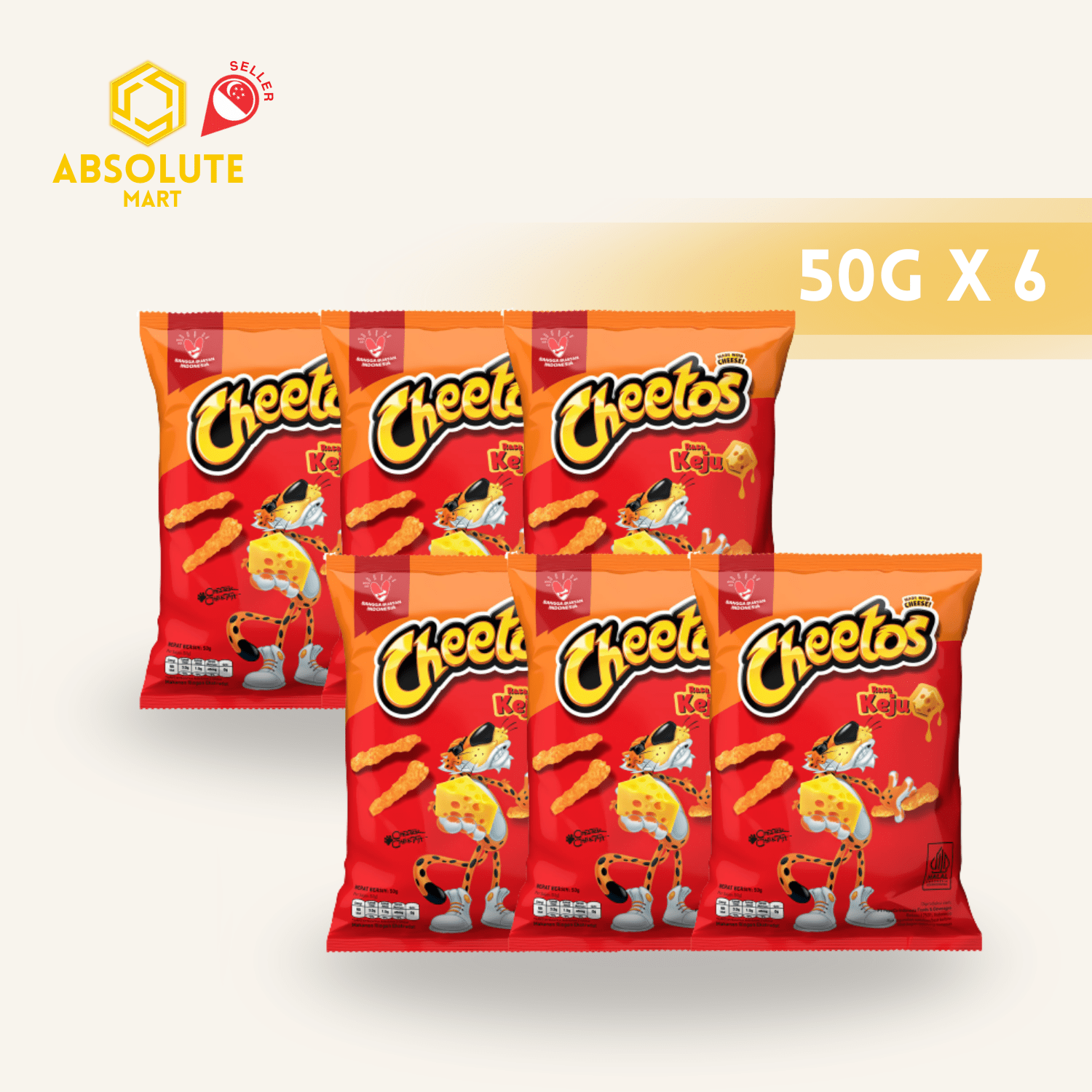 [SINGLE BUNDLE] CHEETOS Original Cheese Flavour 50G X 6 (PACKETS) - ABSOLUTE MART[SINGLE BUNDLE] CHEETOS Original Cheese Flavour 50G X 6 (PACKETS)Puffed Snacks