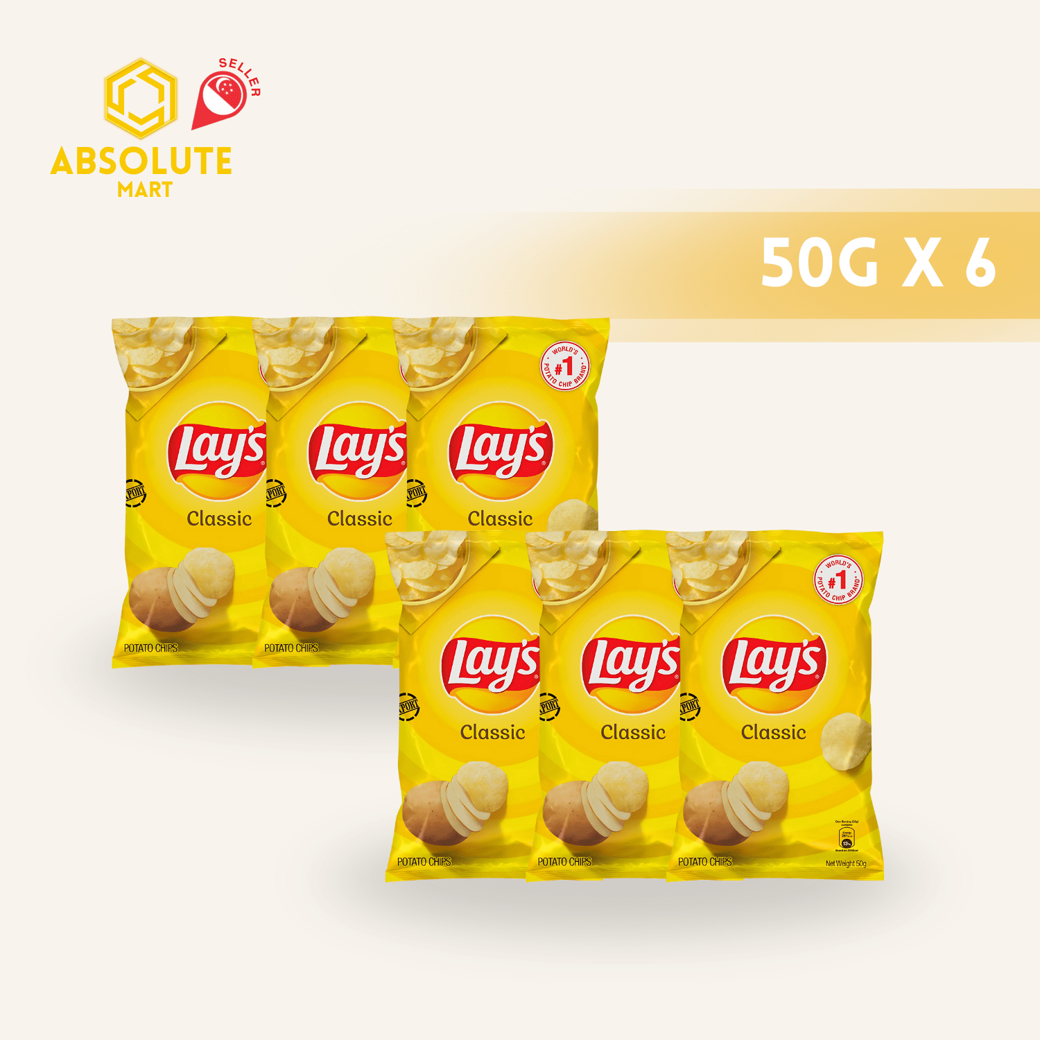 [SINGLE BUNDLE] LAY'S Classic 50G X 6 (PACKETS) - ABSOLUTE MART[SINGLE BUNDLE] LAY'S Classic 50G X 6 (PACKETS)Potato Chips