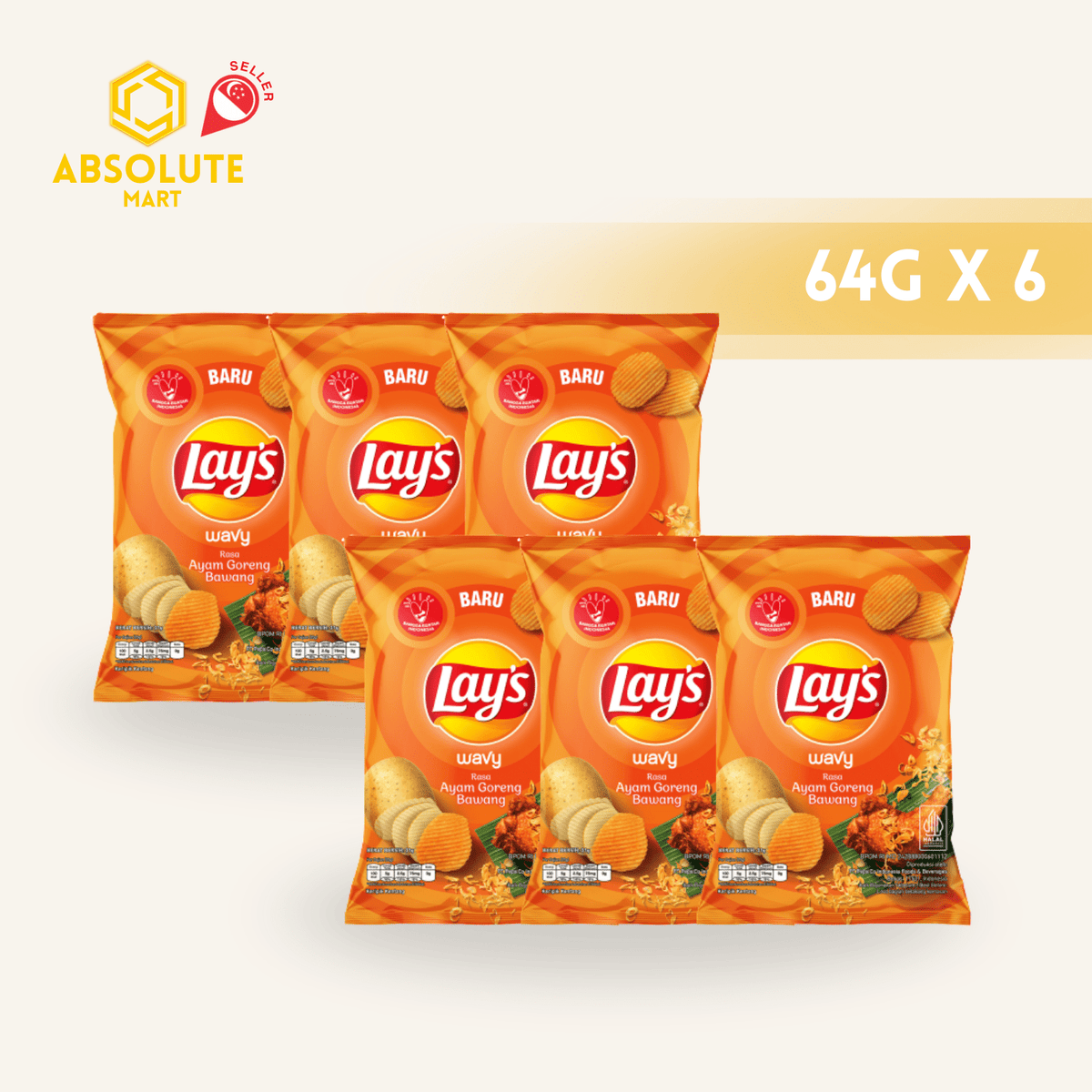 [SINGLE BUNDLE] LAY'S Fried Chicken 64G X 6 (PACKETS) - ABSOLUTE MART[SINGLE BUNDLE] LAY'S Fried Chicken 64G X 6 (PACKETS)Potato Chips
