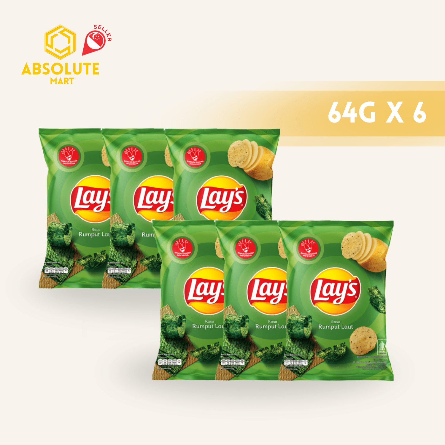 [SINGLE BUNDLE] LAY'S Nori Seaweed 64G X 6 (PACKETS) - ABSOLUTE MART[SINGLE BUNDLE] LAY'S Nori Seaweed 64G X 6 (PACKETS)Potato Chips