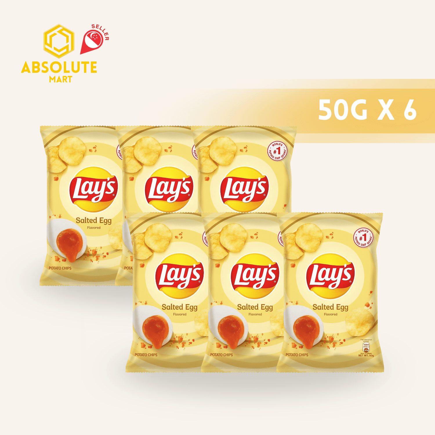 [SINGLE BUNDLE] LAY'S Salted Egg 50G X 6 (PACKETS) - ABSOLUTE MART[SINGLE BUNDLE] LAY'S Salted Egg 50G X 6 (PACKETS)Potato Chips