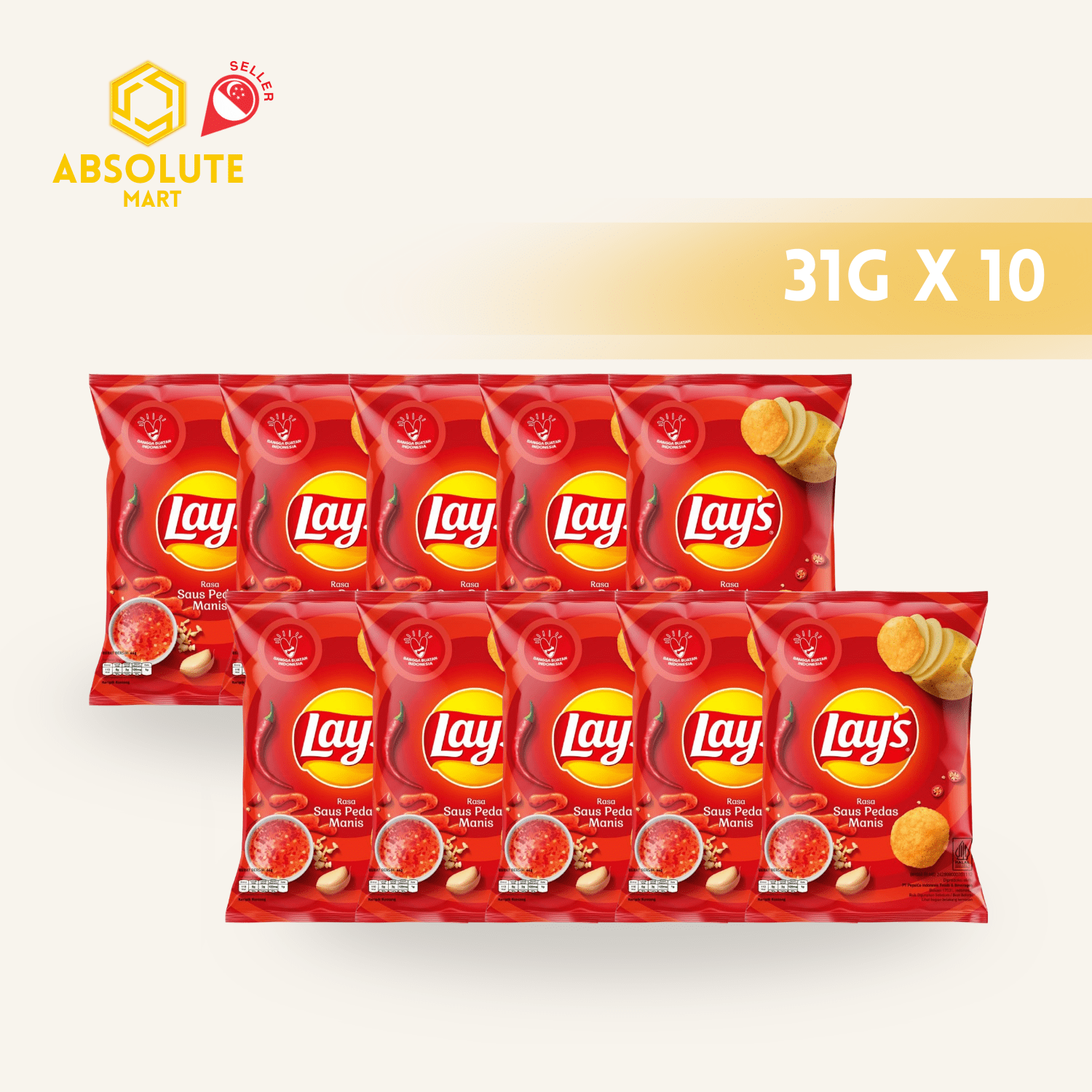 [SINGLE BUNDLE] LAY'S Sweet Chilli 31G X 10 (PACKETS) - ABSOLUTE MART[SINGLE BUNDLE] LAY'S Sweet Chilli 31G X 10 (PACKETS)Potato Chips