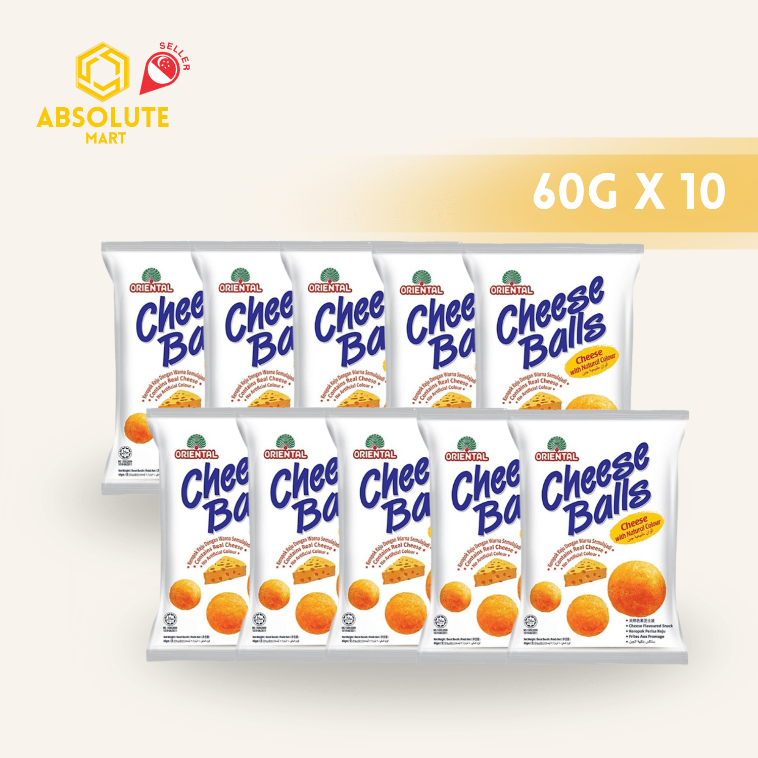 [SINGLE BUNDLE] ORIENTAL Cheese Balls 10 X 60G (PACKETS) - ABSOLUTE MART[SINGLE BUNDLE] ORIENTAL Cheese Balls 10 X 60G (PACKETS)Puffed Snacks
