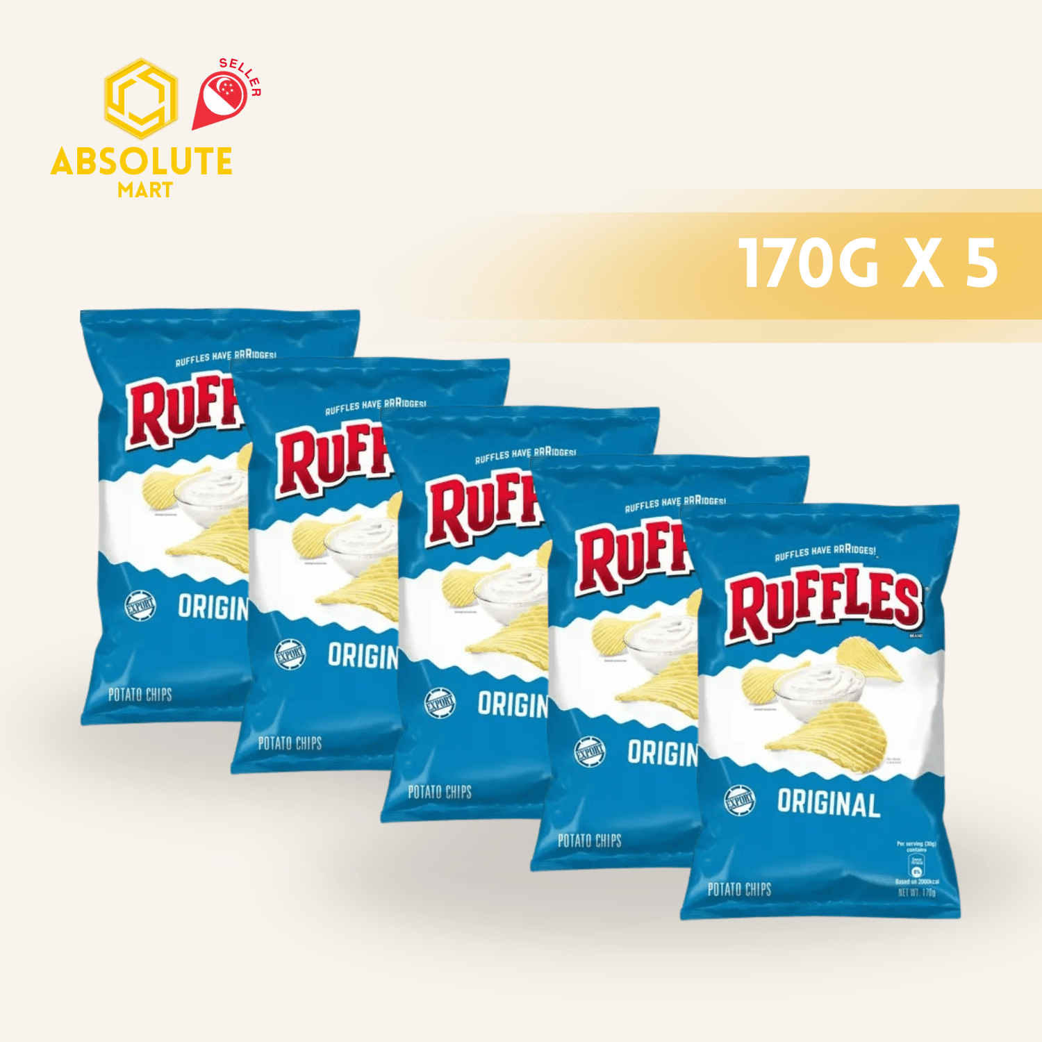 [SINGLE BUNDLE] RUFFLES Original 170G X 5 (PACKETS) - ABSOLUTE MART[SINGLE BUNDLE] RUFFLES Original 170G X 5 (PACKETS)Potato Chips