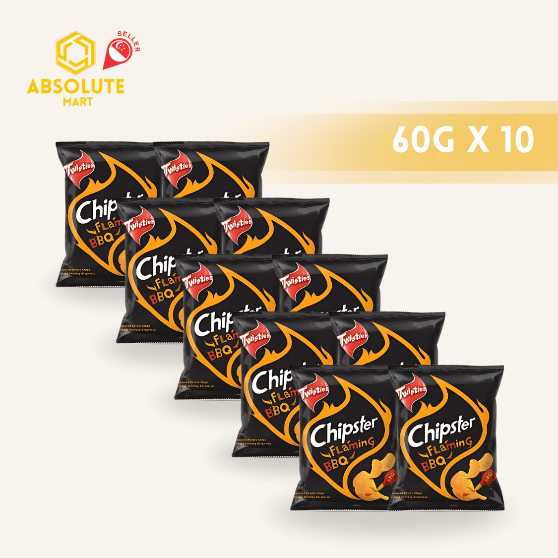 [SINGLE BUNDLE] TWISTIES Chipster Flaming BBQ 60G X 10 X 1 (PACKETS) - ABSOLUTE MART[SINGLE BUNDLE] TWISTIES Chipster Flaming BBQ 60G X 10 X 1 (PACKETS)Corn Chips