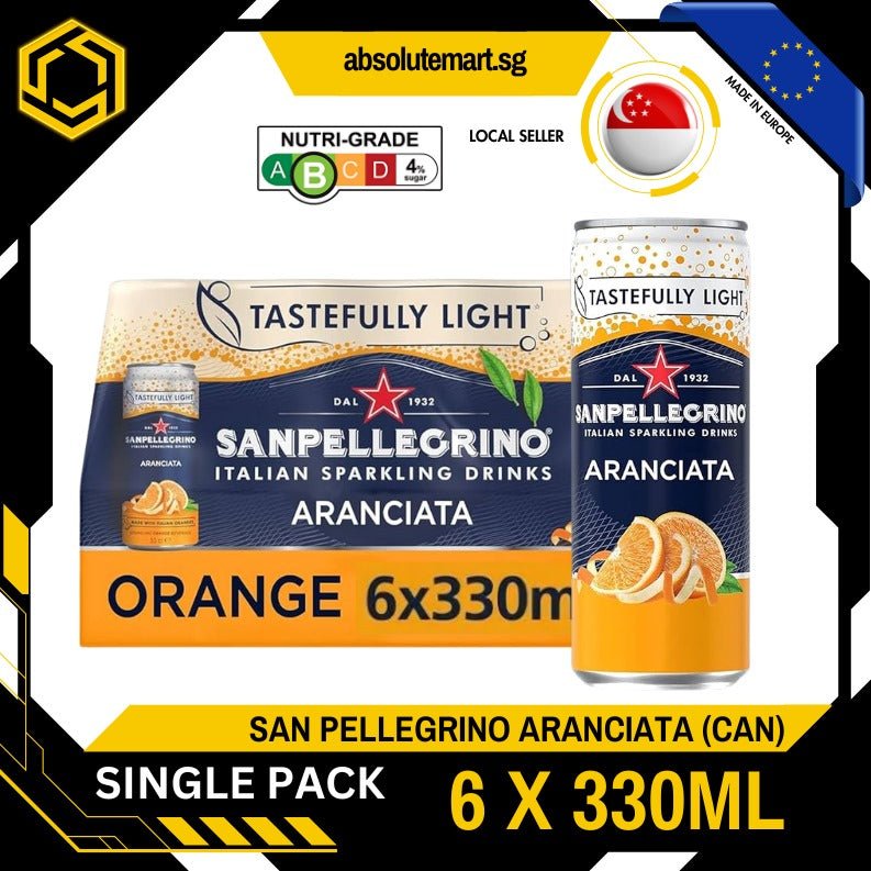 [SINGLE PACK] SAN PELLEGRINO Aranciata Tastefully Light Sparkling Beverage 330ML X 6 (CAN) - ABSOLUTE MART[SINGLE PACK] SAN PELLEGRINO Aranciata Tastefully Light Sparkling Beverage 330ML X 6 (CAN)