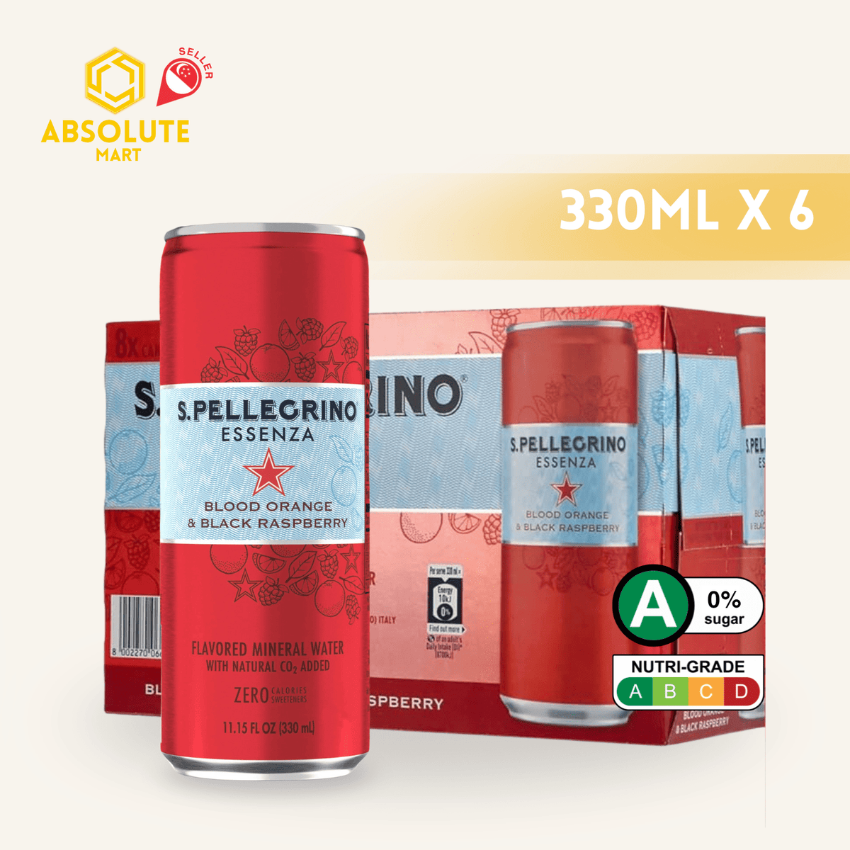 [SINGLE PACK] SAN PELLEGRINO Essenza Blood Orange & Black Raspberry 330ML X 6 (CAN) - ABSOLUTE MART[SINGLE PACK] SAN PELLEGRINO Essenza Blood Orange & Black Raspberry 330ML X 6 (CAN)Fruity Sparkling Drinks
