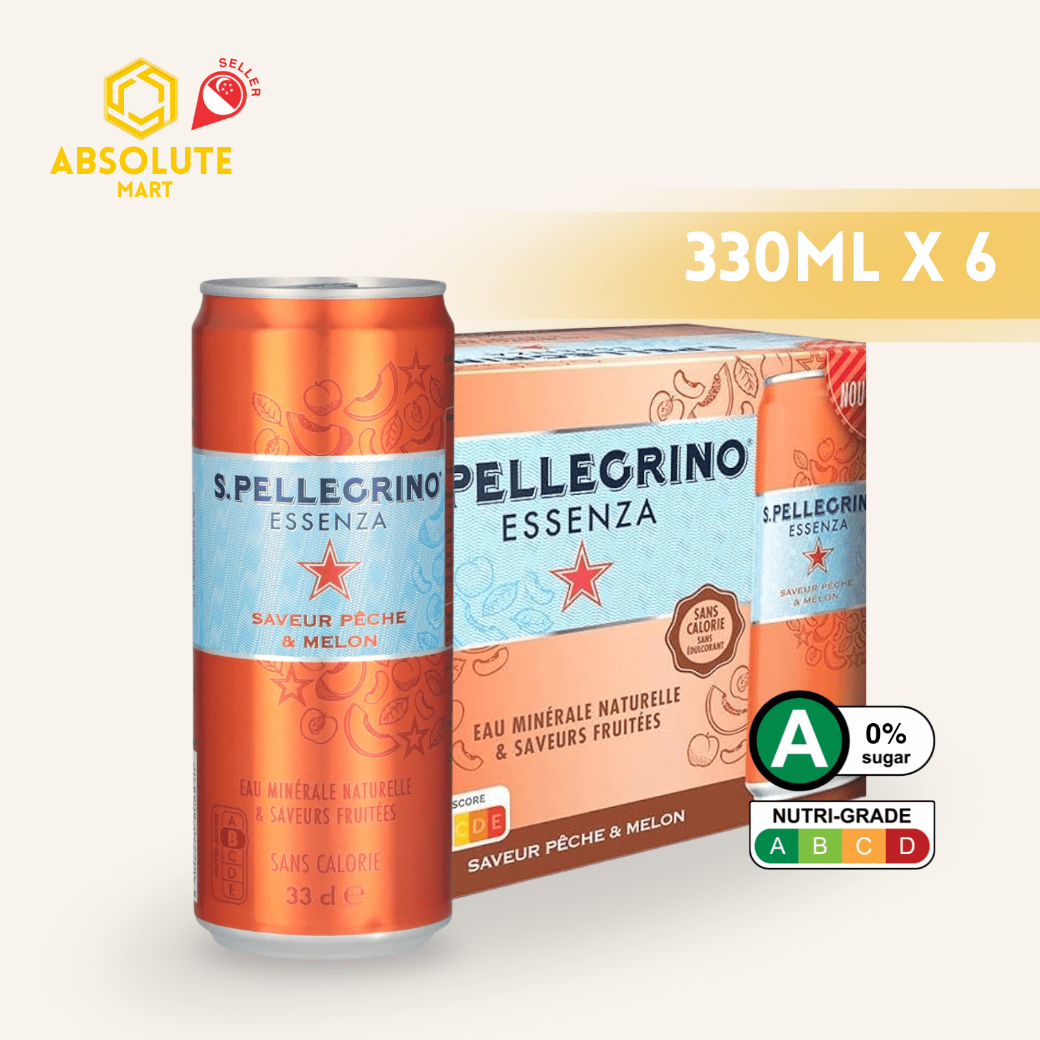 [SINGLE PACK] SAN PELLEGRINO Essenza Peach & Orange Melon 330ML X 6 (CAN) - ABSOLUTE MART[SINGLE PACK] SAN PELLEGRINO Essenza Peach & Orange Melon 330ML X 6 (CAN)Fruity Sparkling Drinks
